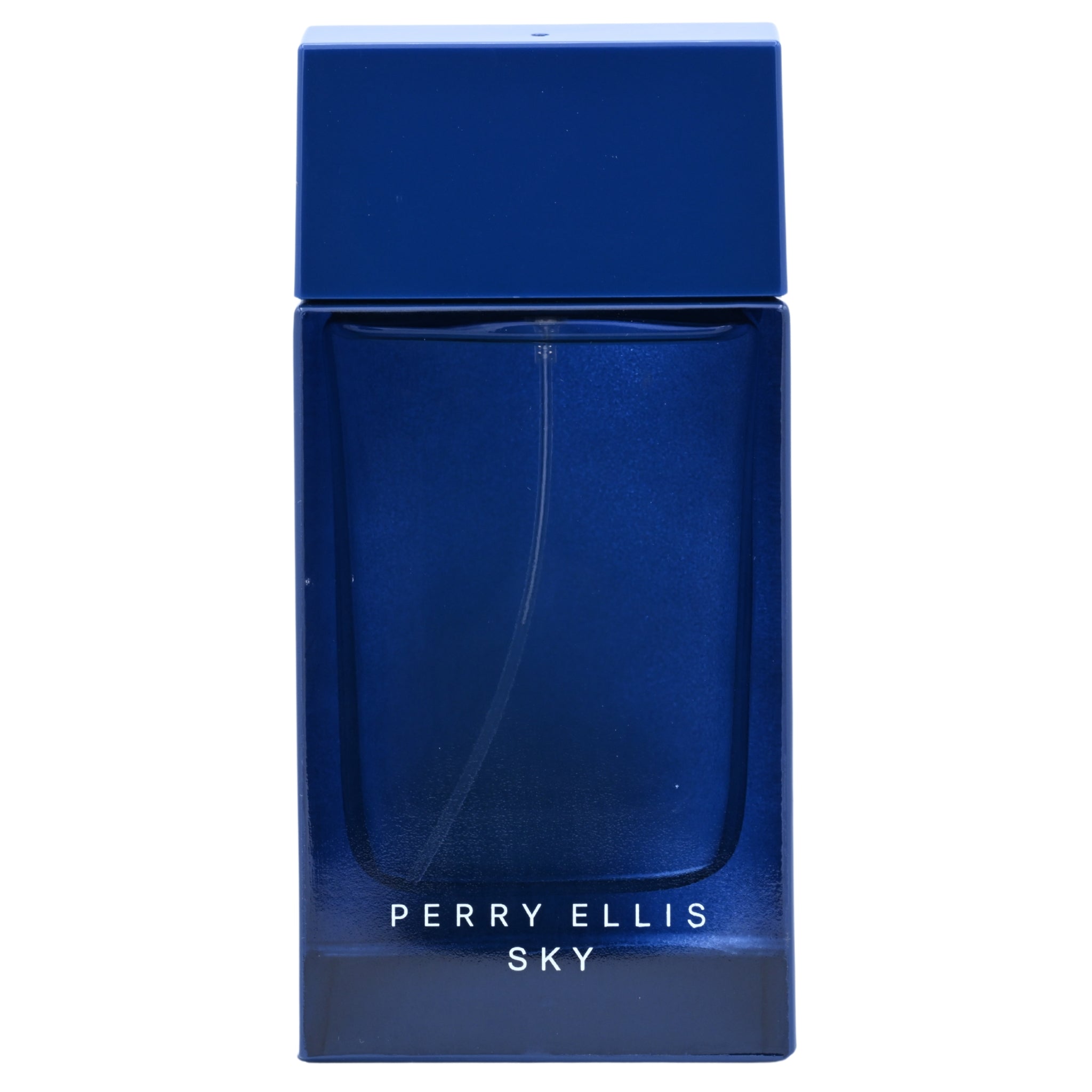 Blue Perry Ellis Sky perfume bottle on a white background
