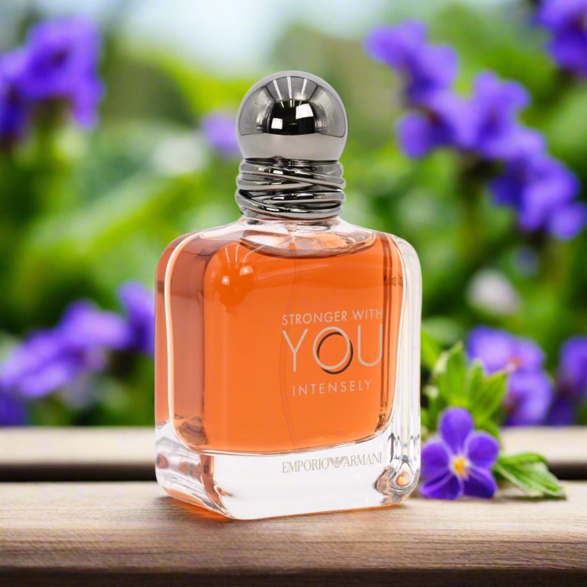 Perfume bottle with floral background