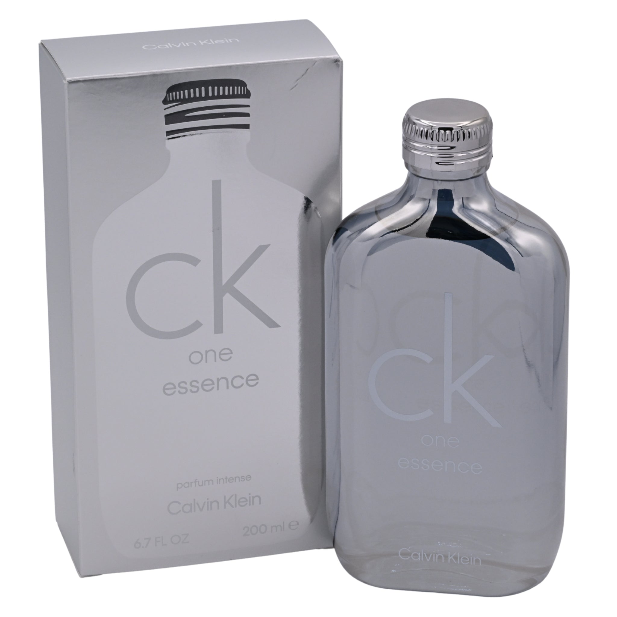 Calvin Klein CK One Essence perfume bottle and packaging on a white background