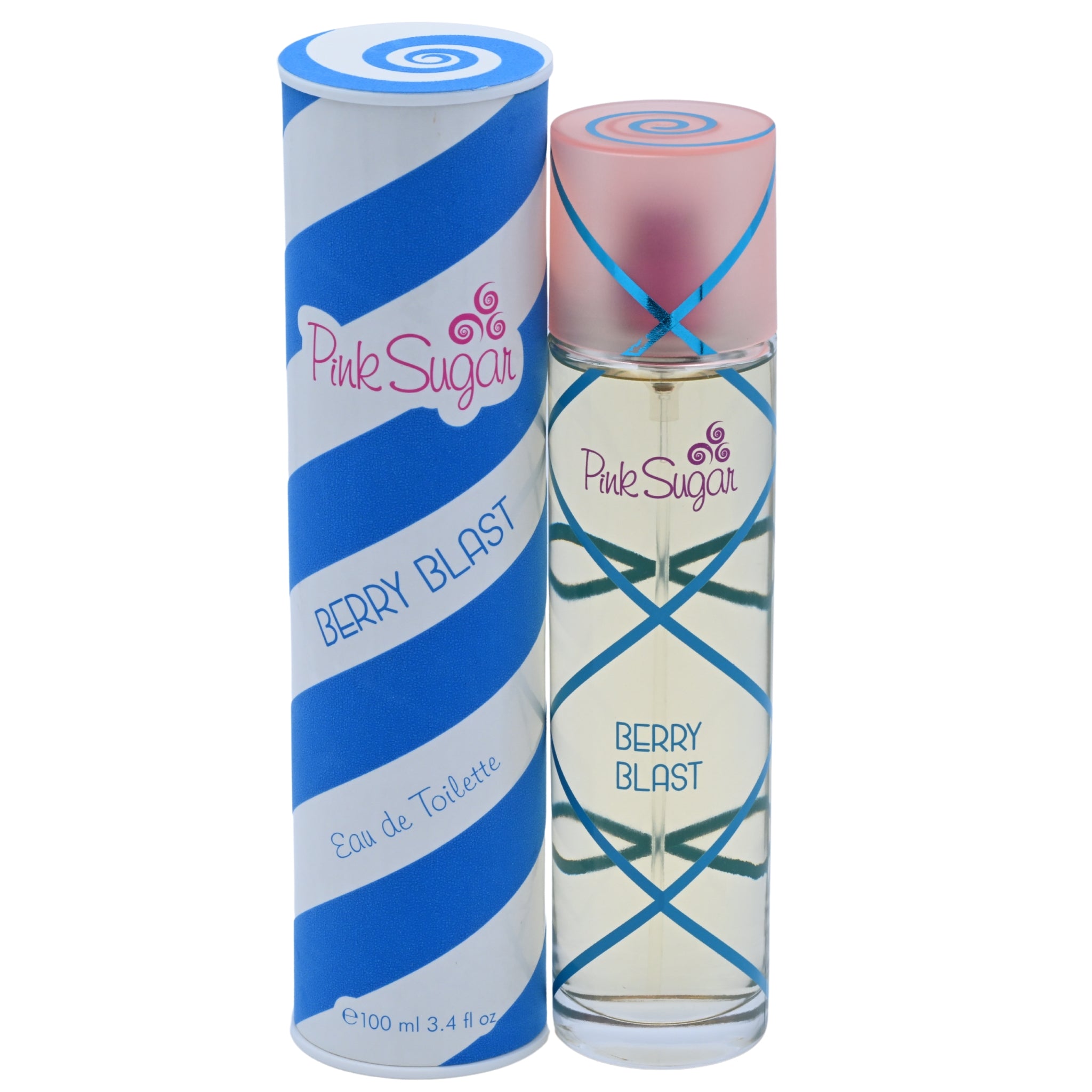 Pink Sugar Berry Blast perfume bottle and packaging on a white background