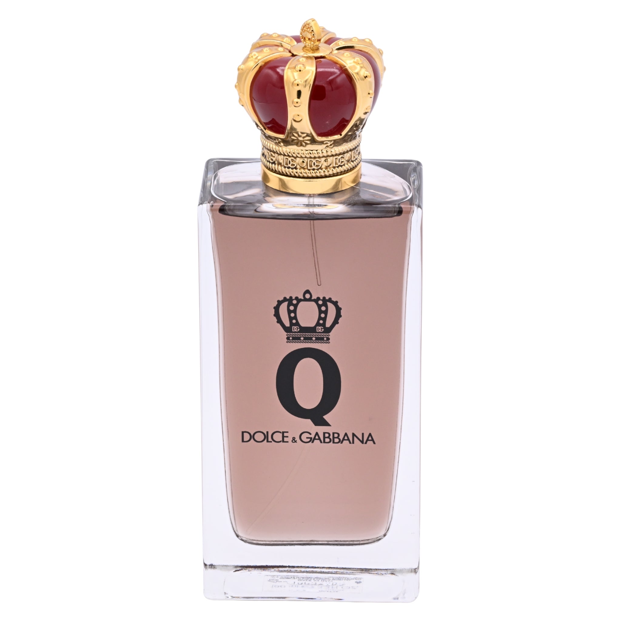 Dolce & Gabbana perfume bottle with decorative cap on a white background