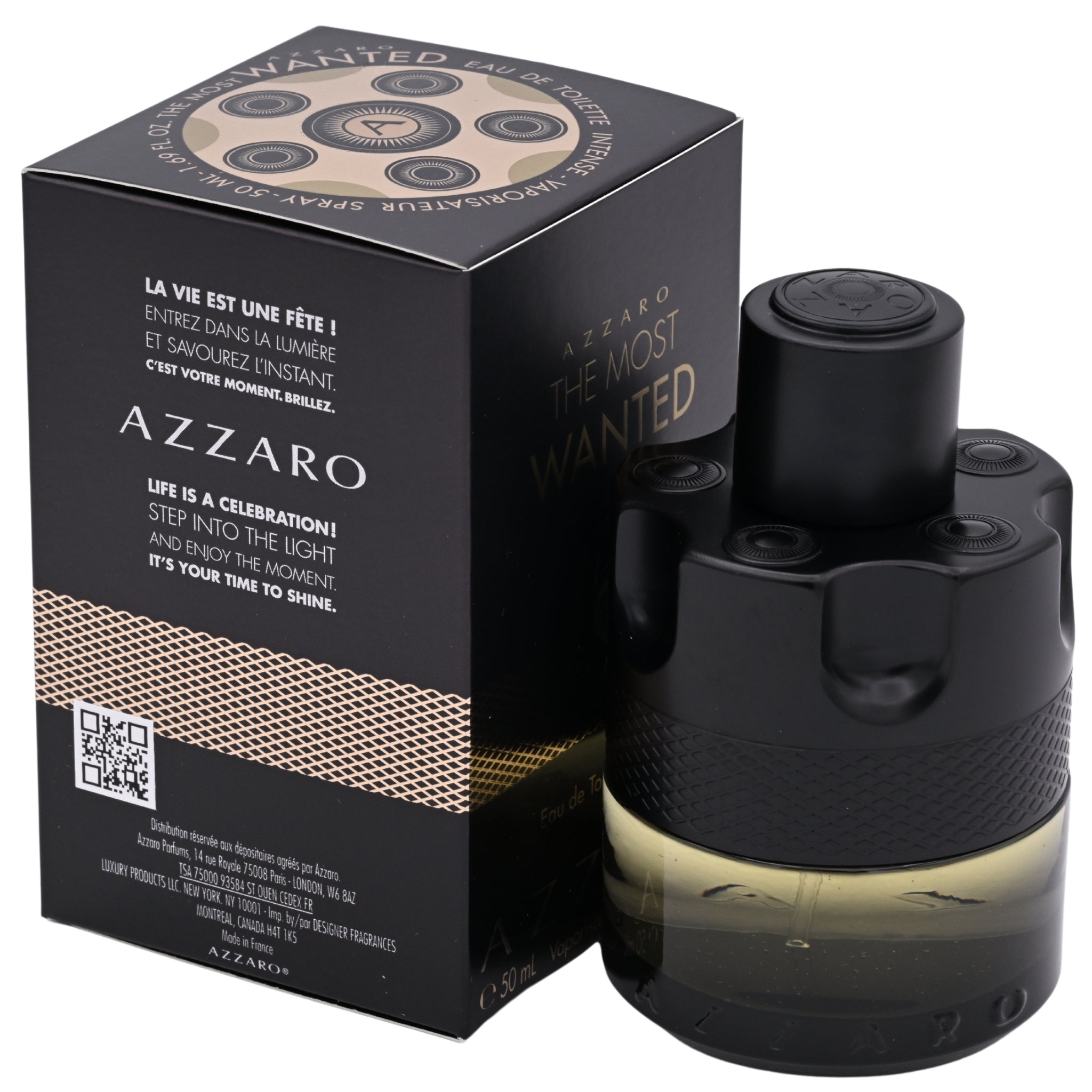 Azzaro perfume bottle and packaging on a white background