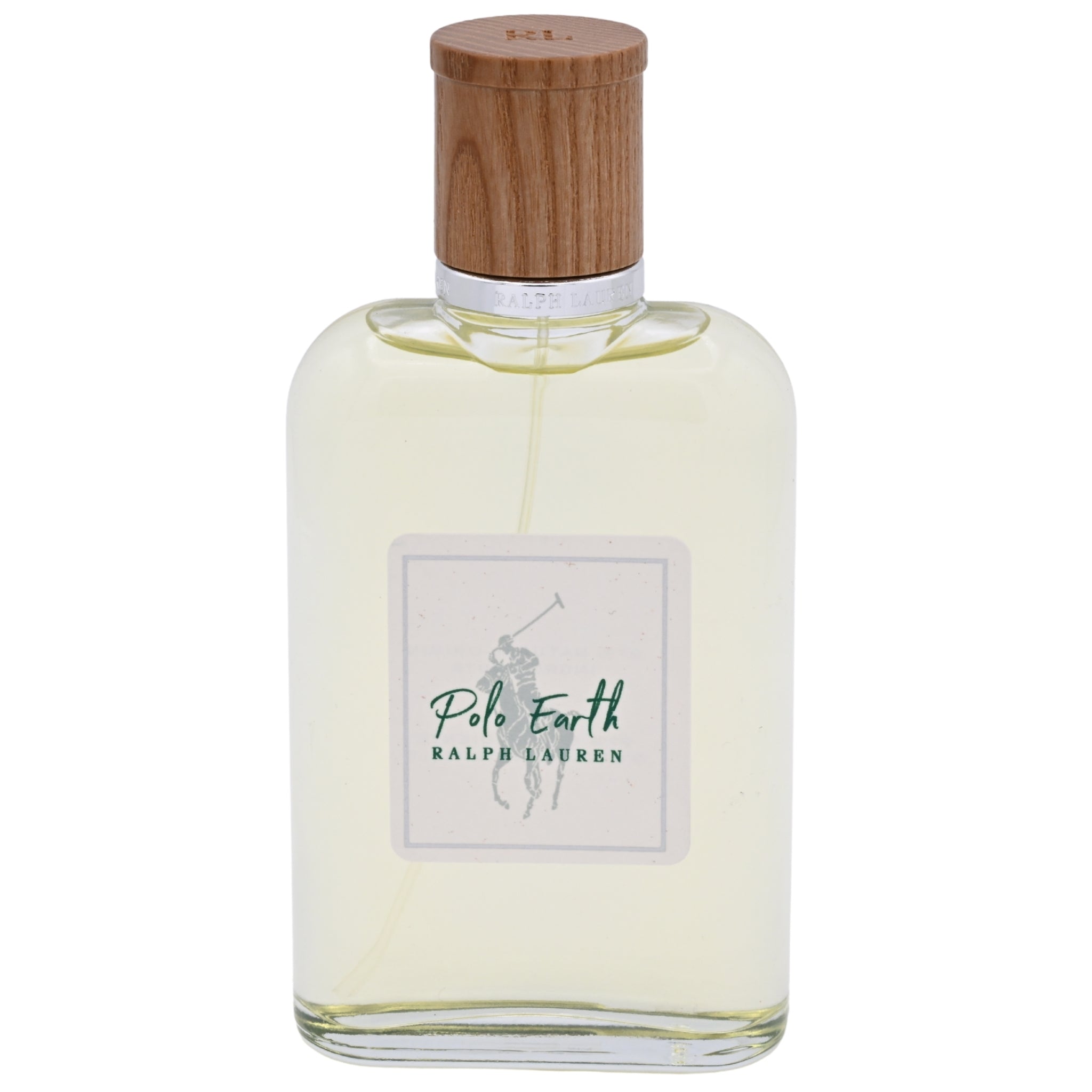 Ralph Lauren Polo Earth perfume bottle with wooden cap on a white background