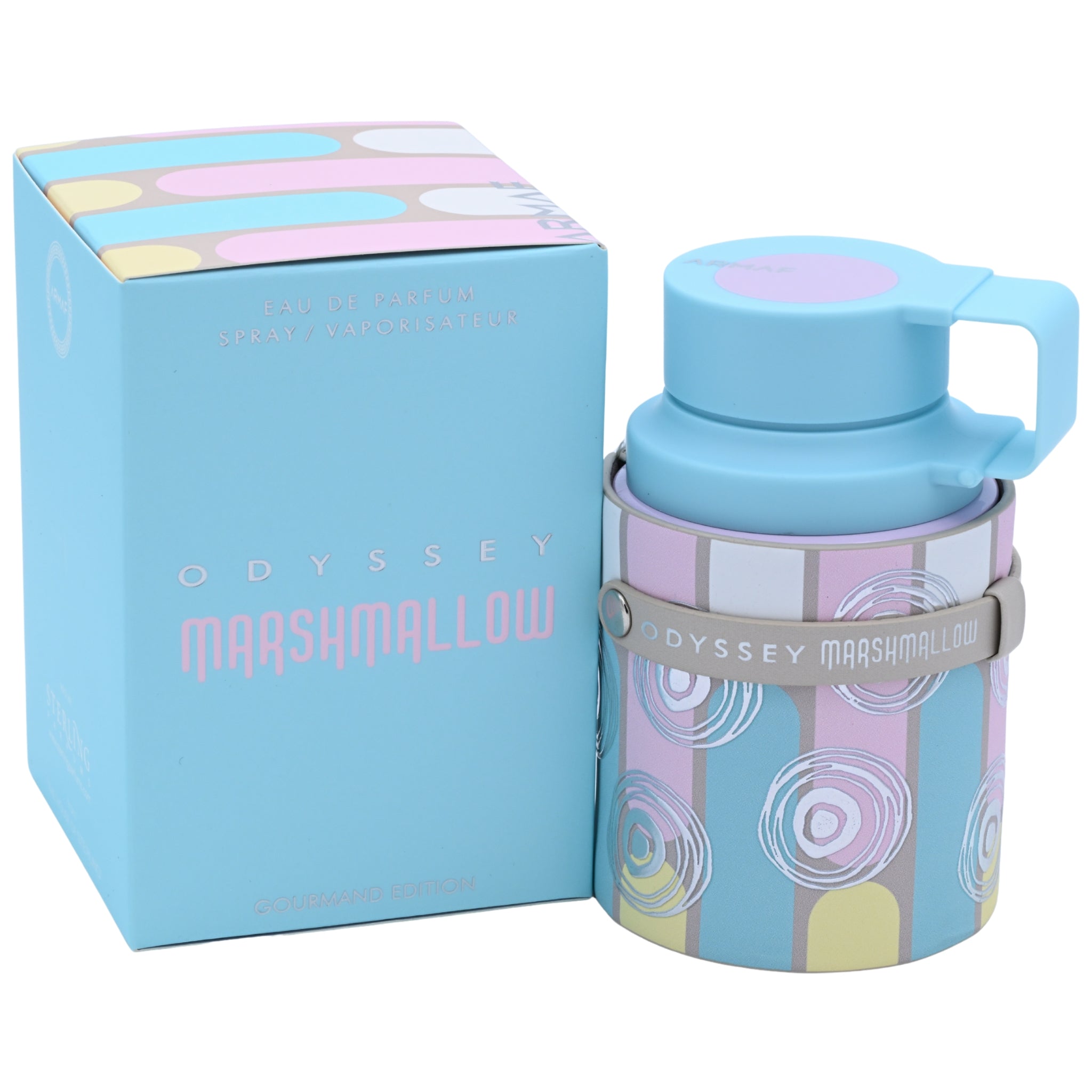 Odyssey Marshmallow perfume bottle and packaging on a white background