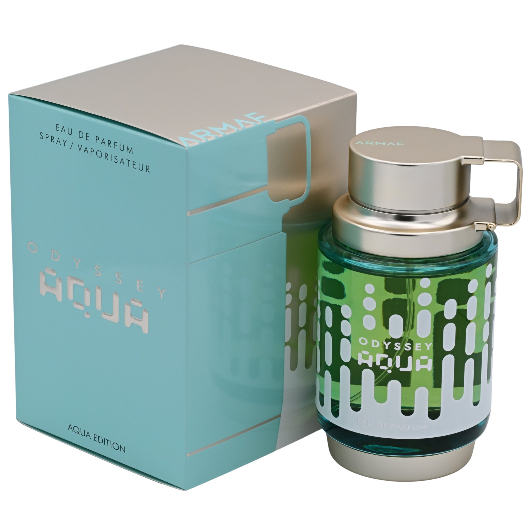 Odyssey Aqua perfume bottle and packaging on a white background