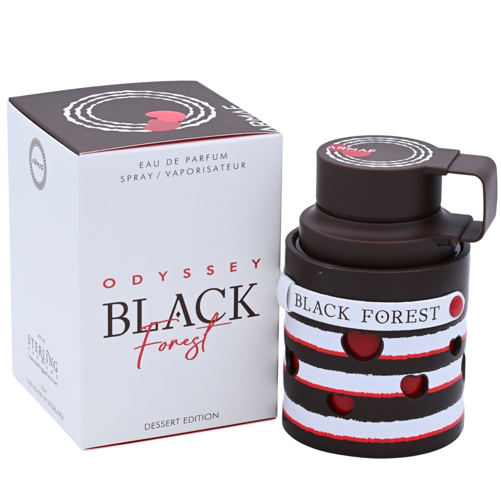 Odyssey Black Forest perfume bottle and packaging on a white background
