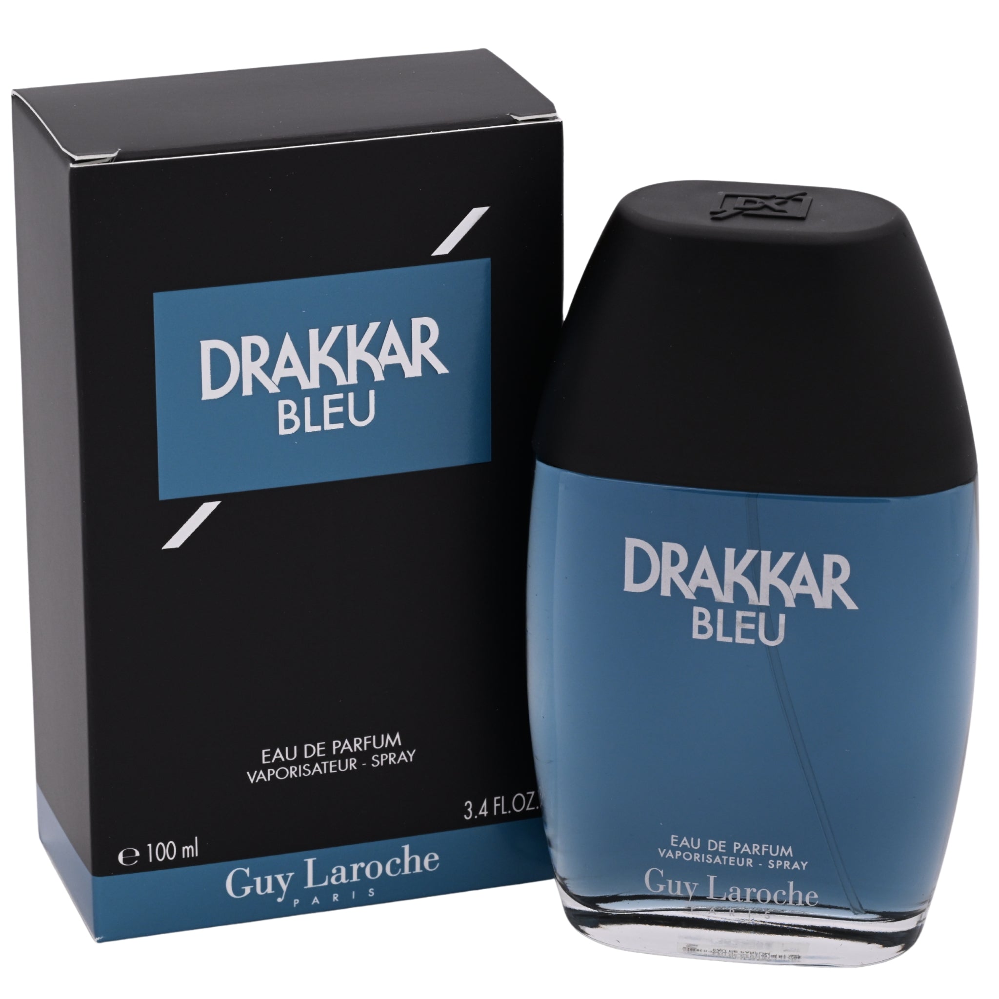 Drakkar Bleu perfume bottle and packaging on a white background