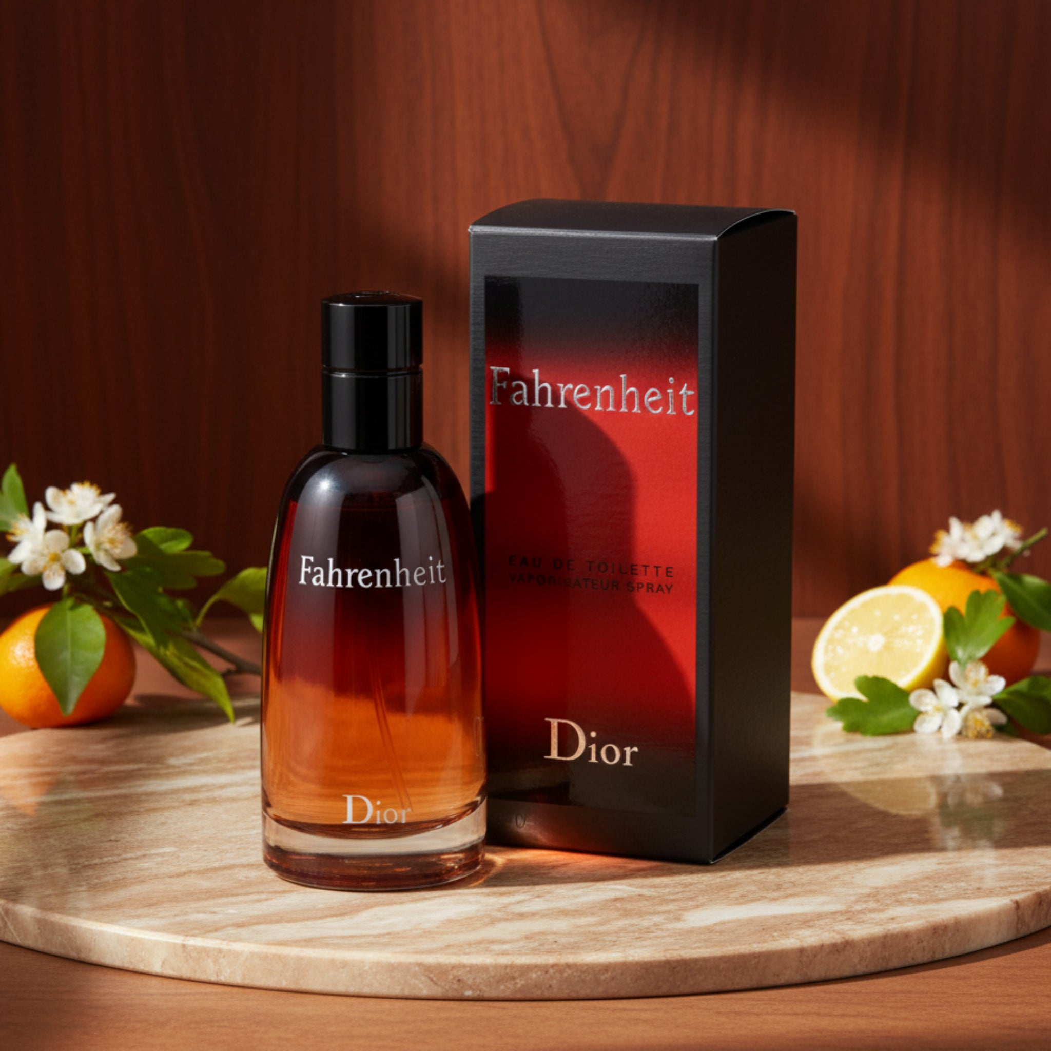 Dior Fahrenheit perfume bottle and packaging on a white background