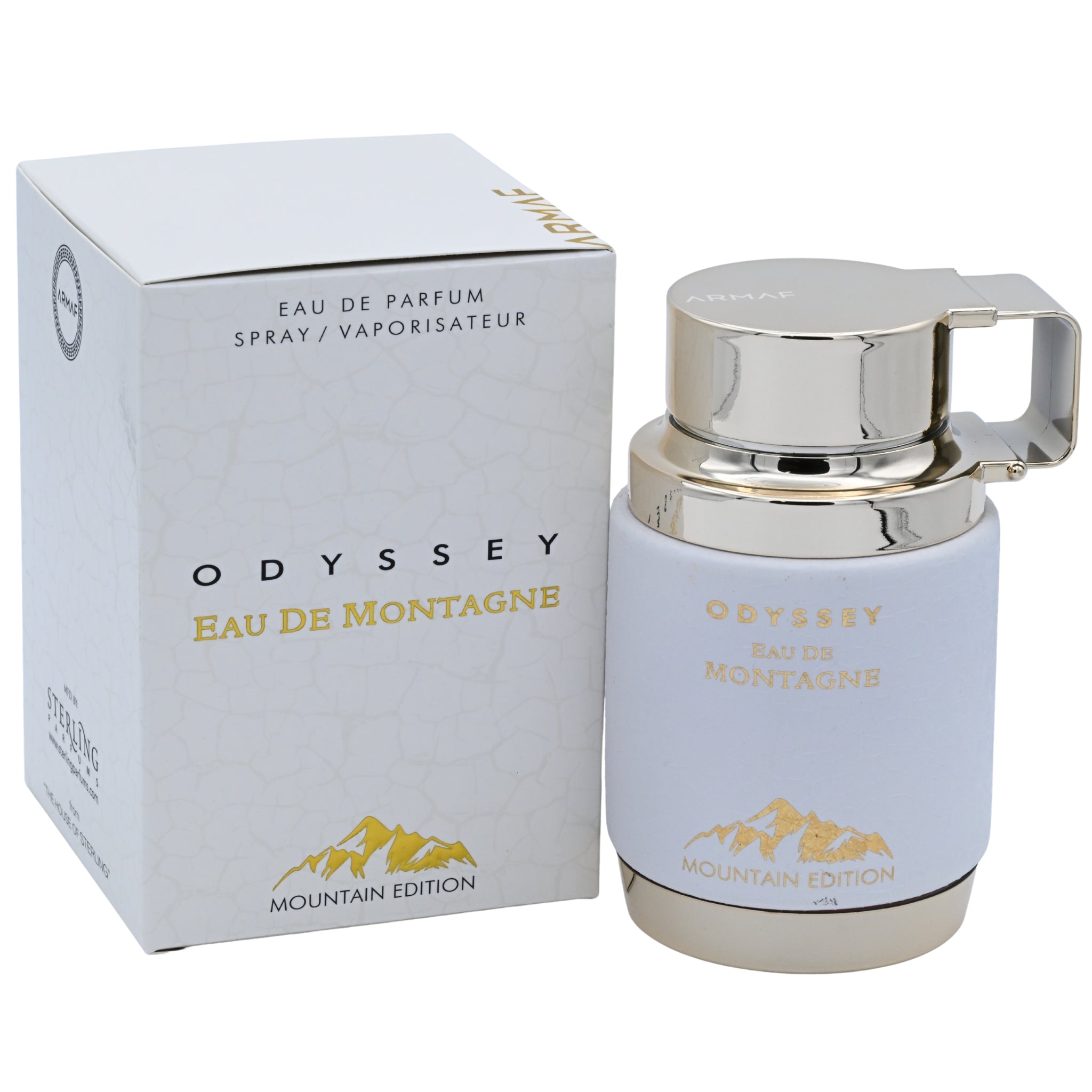 Odyssey Eau De Montagne perfume bottle and packaging on a white background