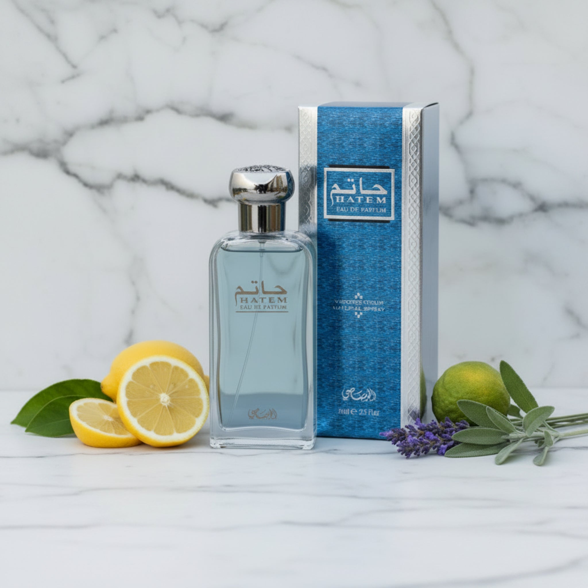 Hatem Eau de Parfum bottle and packaging on a white background