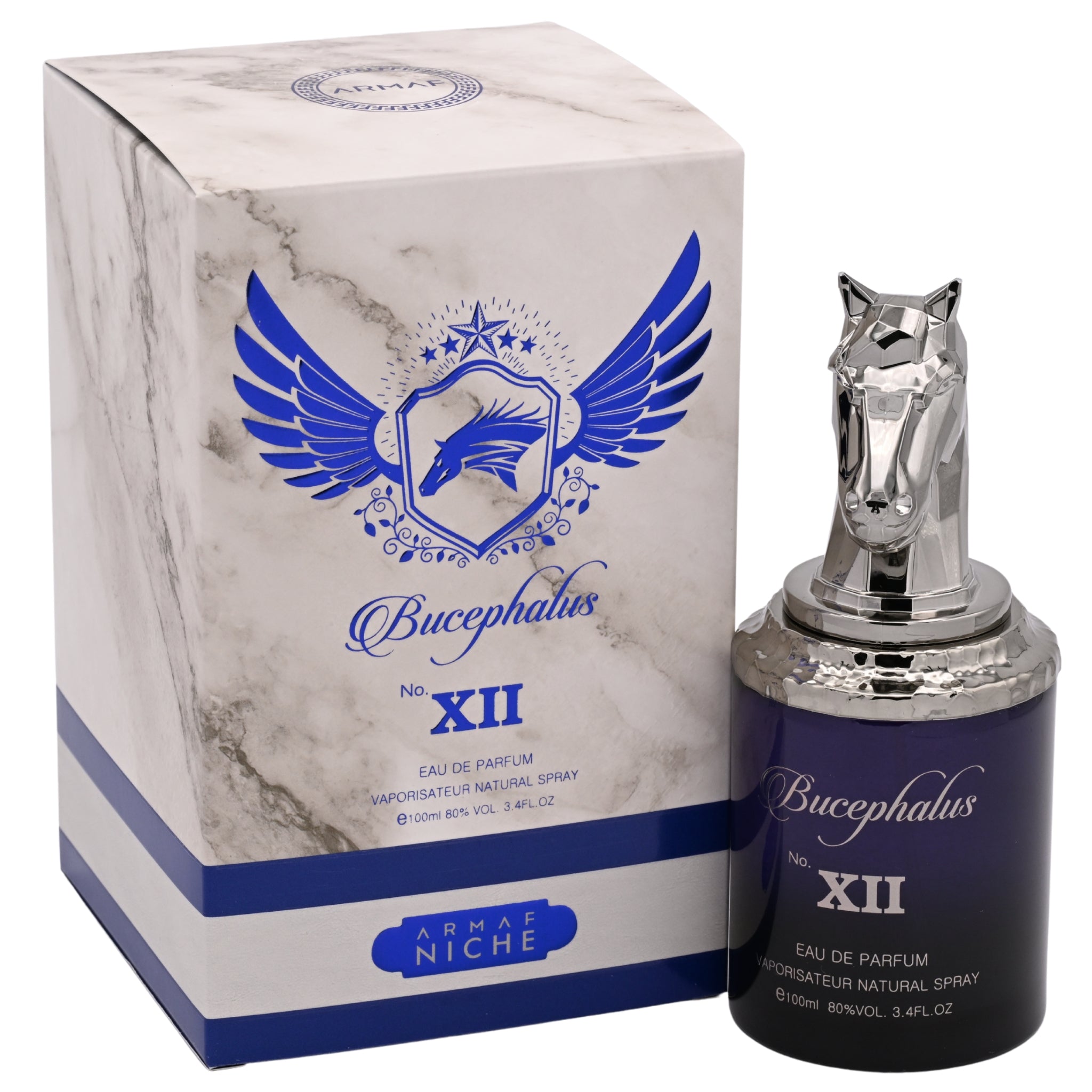 Bucephalus XII Eau de Parfum bottle and packaging on a white background