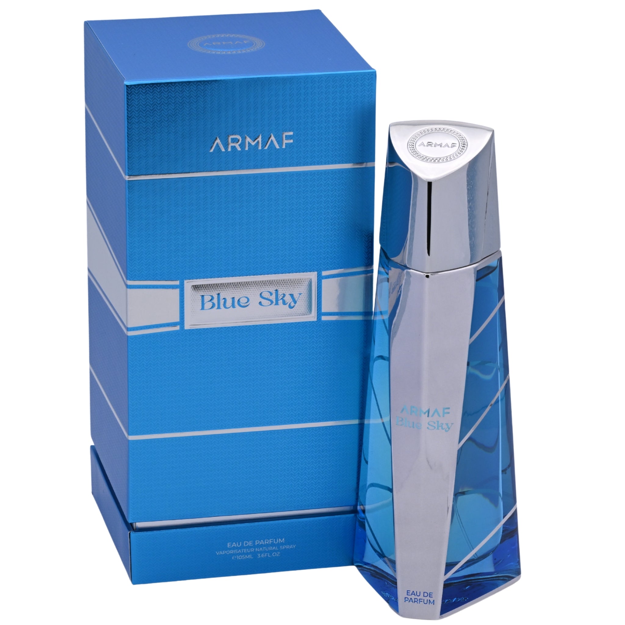 Armaf Blue Sky perfume bottle and packaging on a white background