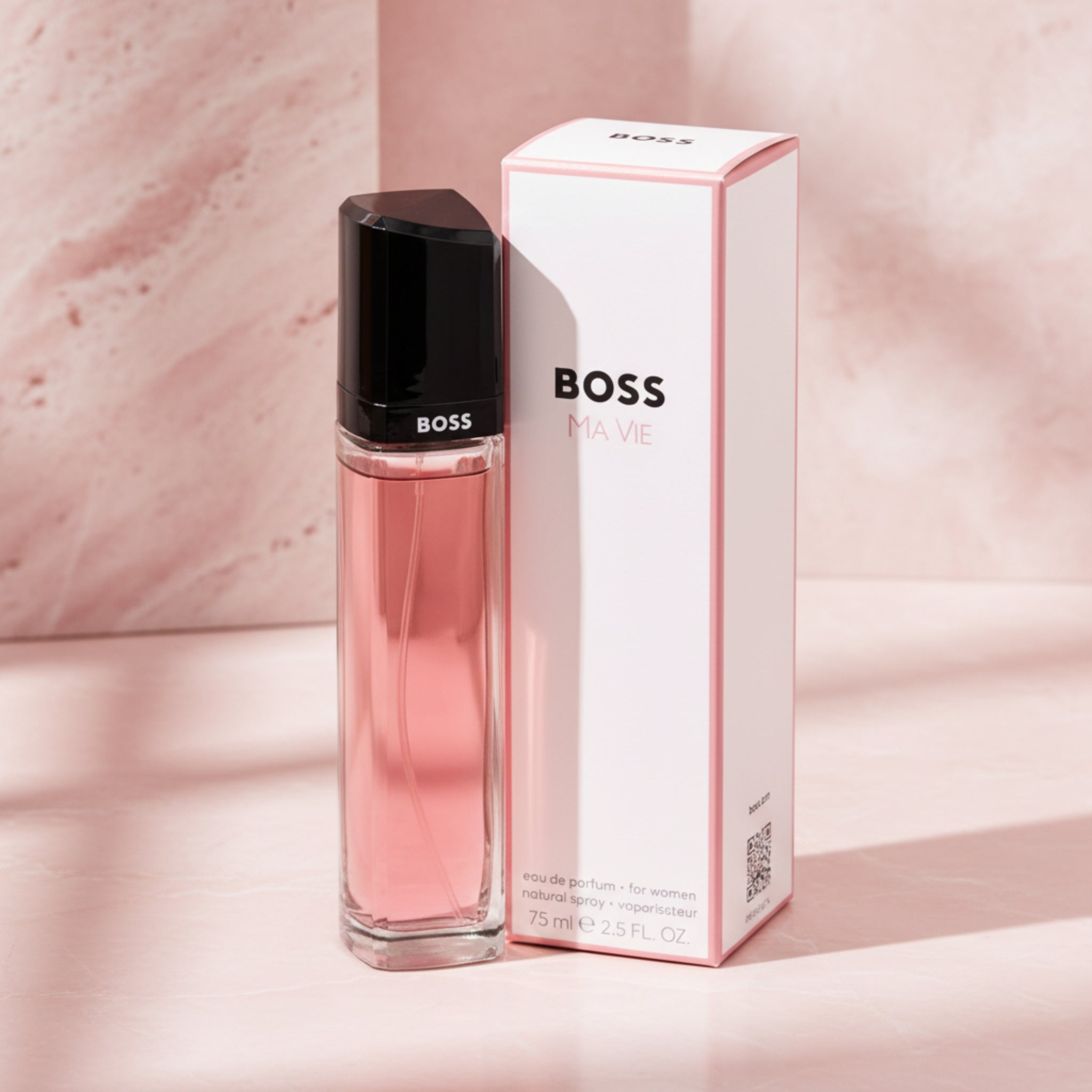 BOSS Ma Vie perfume bottle and packaging on a white background