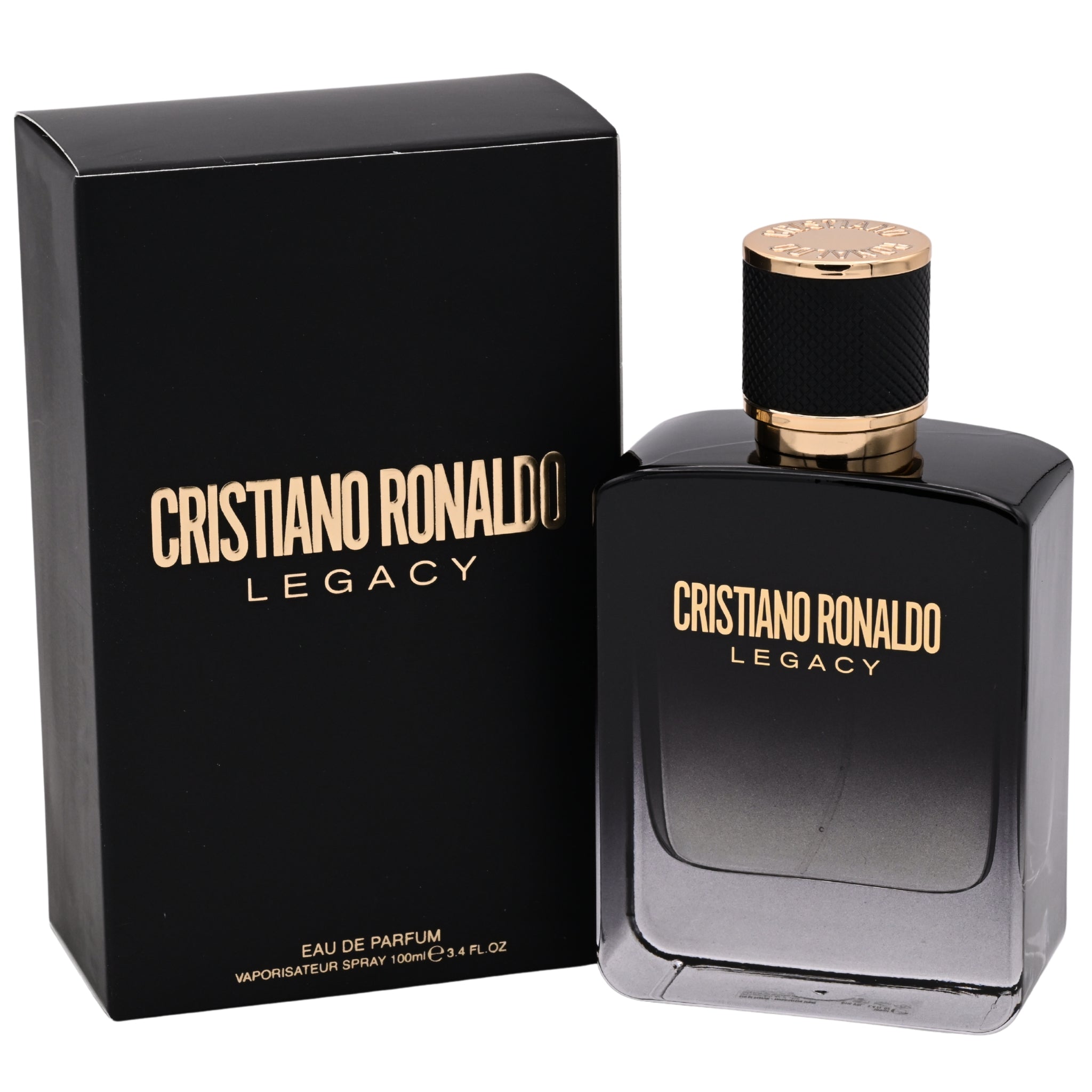 Cristiano Ronaldo Legacy perfume bottle and packaging on a white background