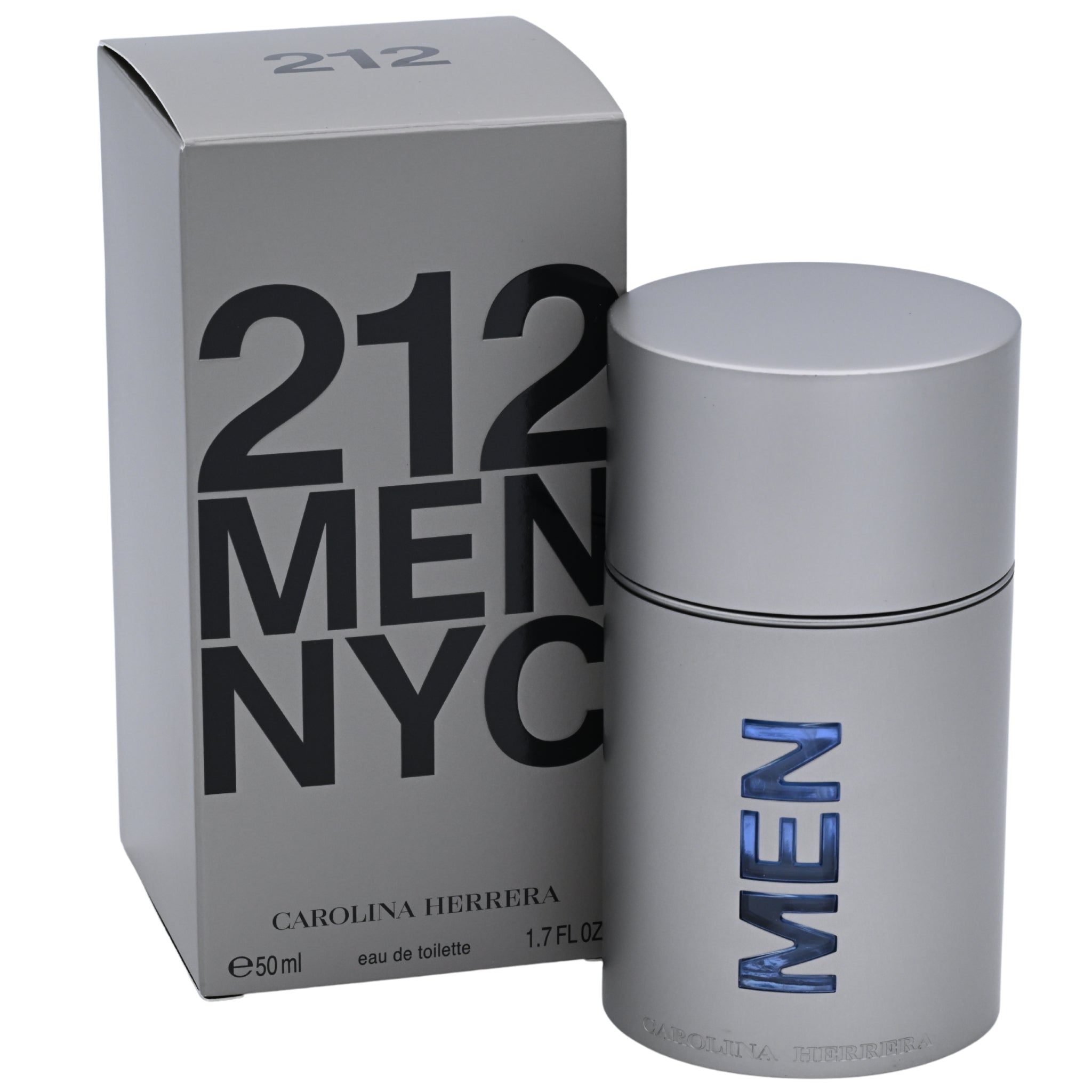 Carolina Herrera 212 Men NYC perfume bottle and packaging on a white background
