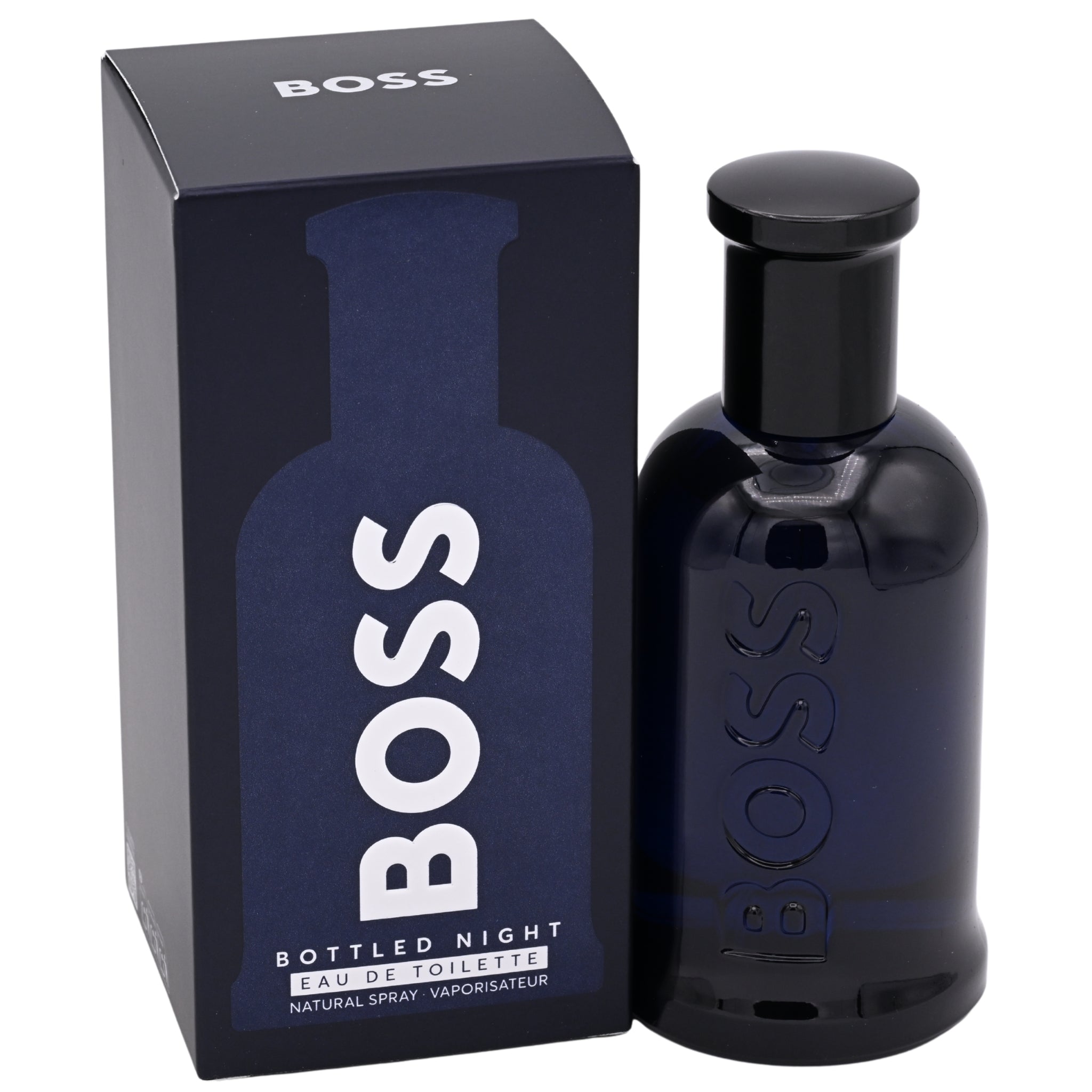 BOSS Bottled Night perfume bottle and packaging on a white background