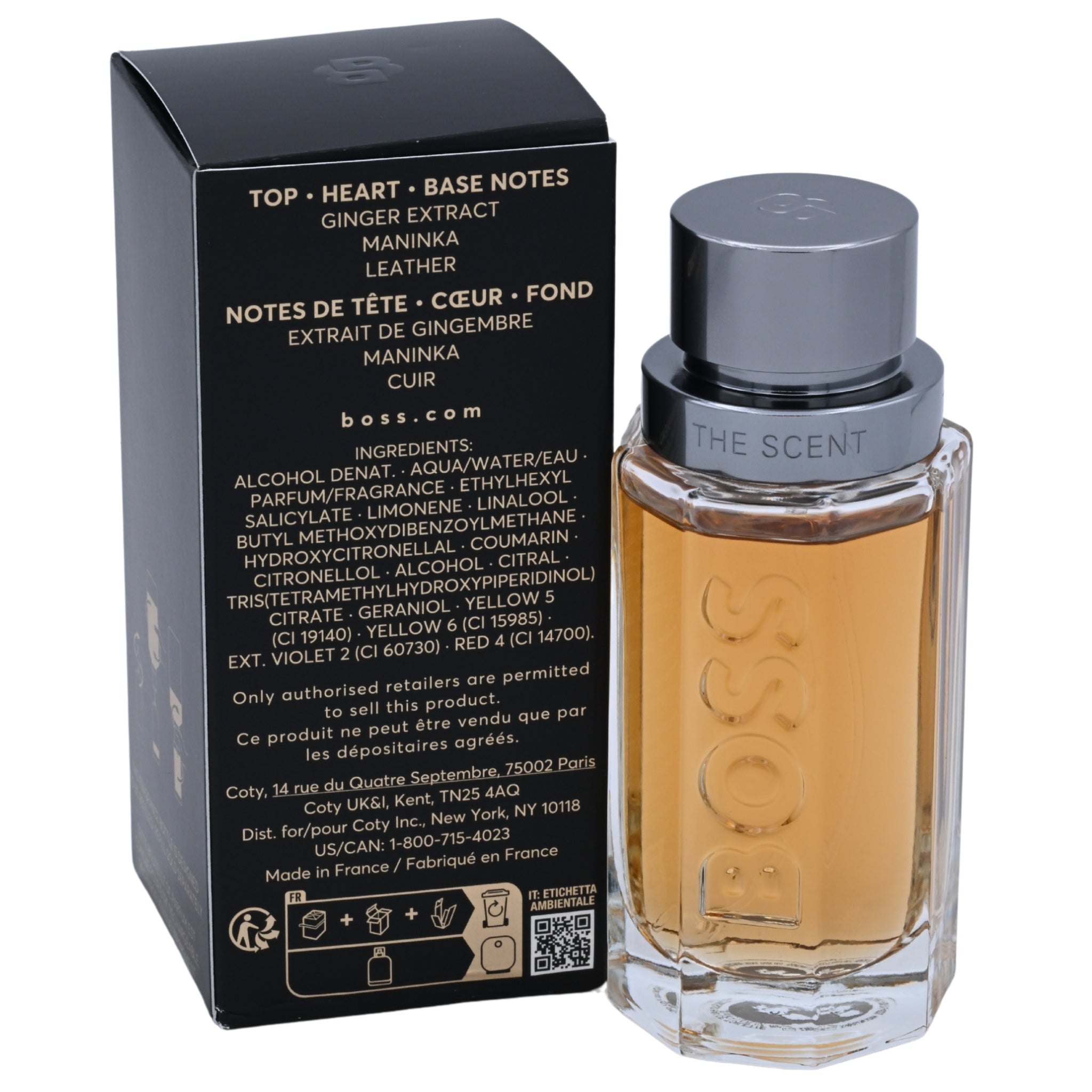 Boss perfume bottle with packaging on a white background