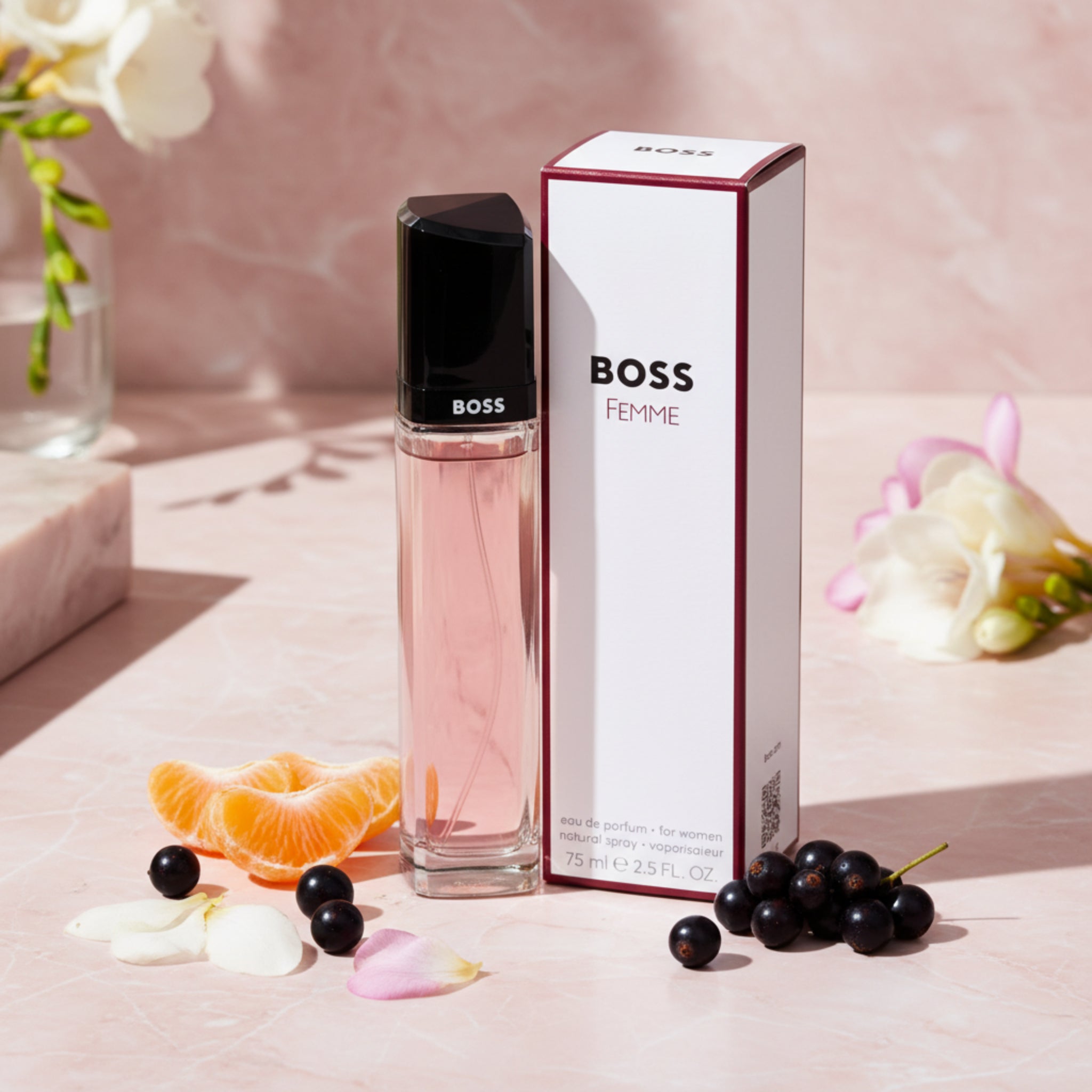 BOSS Femme perfume bottle and packaging on a white background