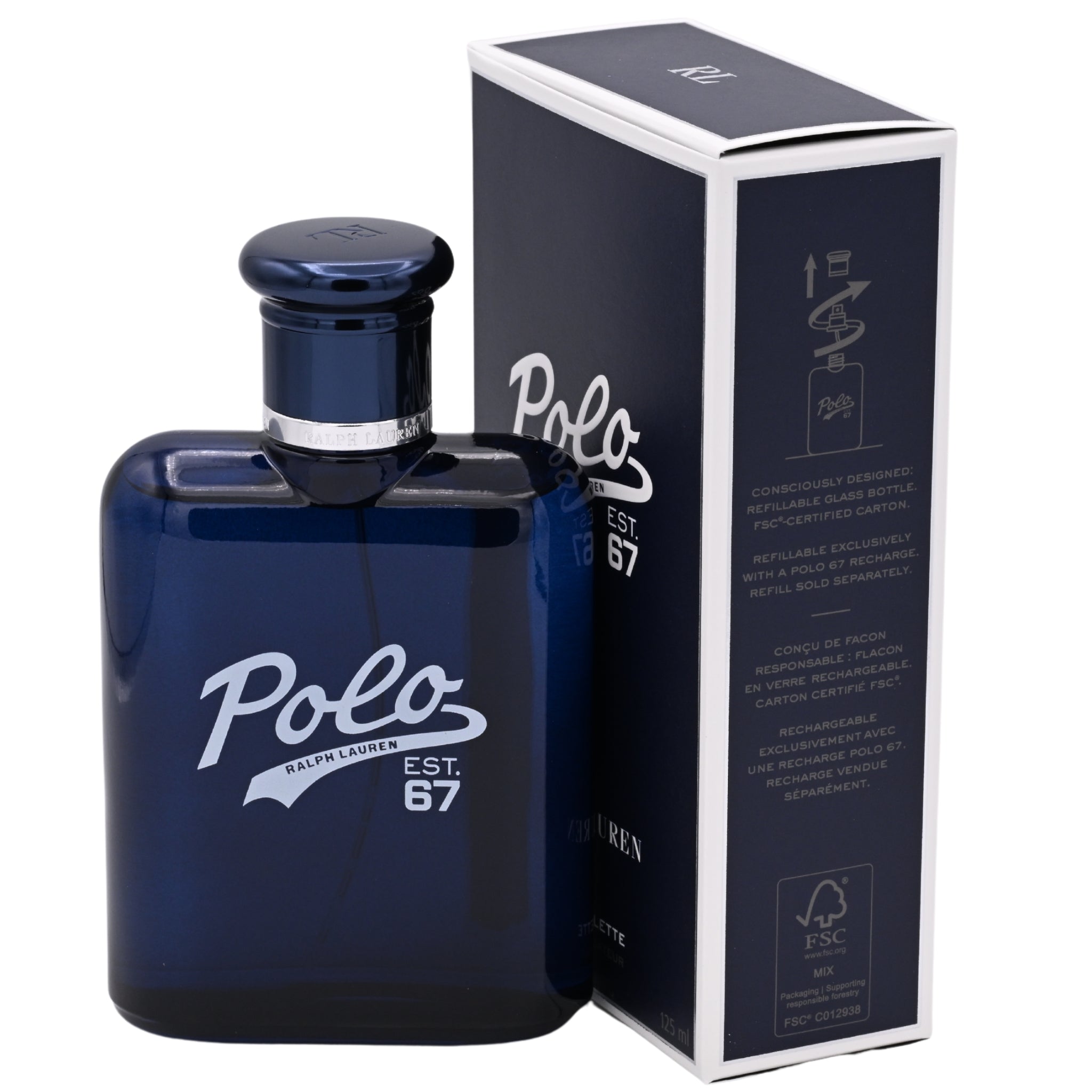 Blue Polo Ralph Lauren perfume bottle with packaging on a white background