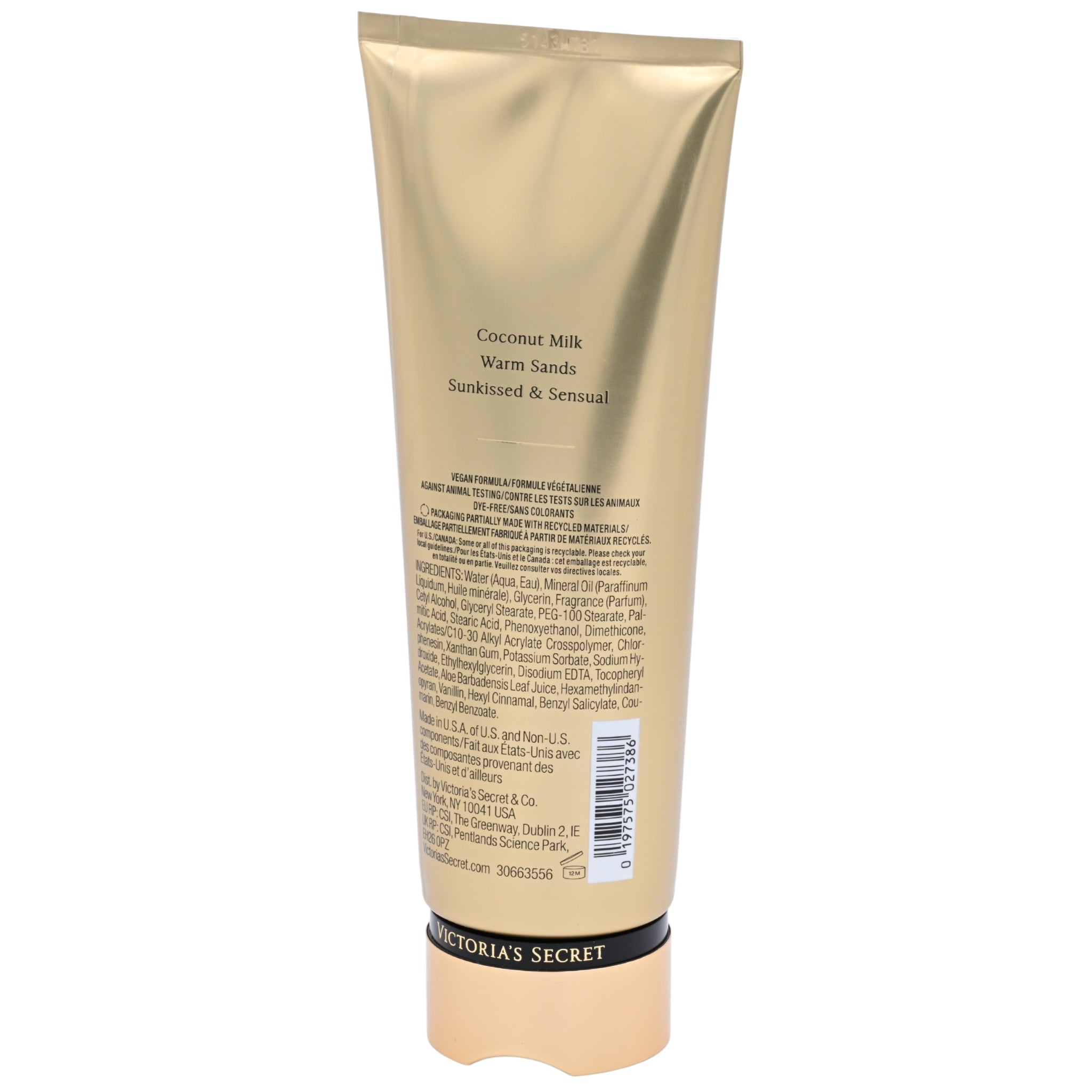 Victoria's Secret body lotion tube with text on a white background