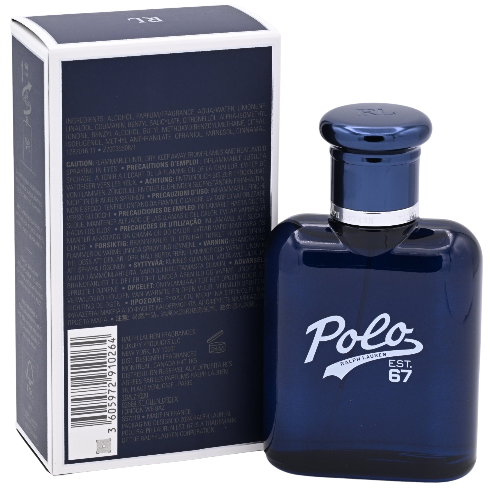 Blue Polo Ralph Lauren perfume bottle with packaging on a white background