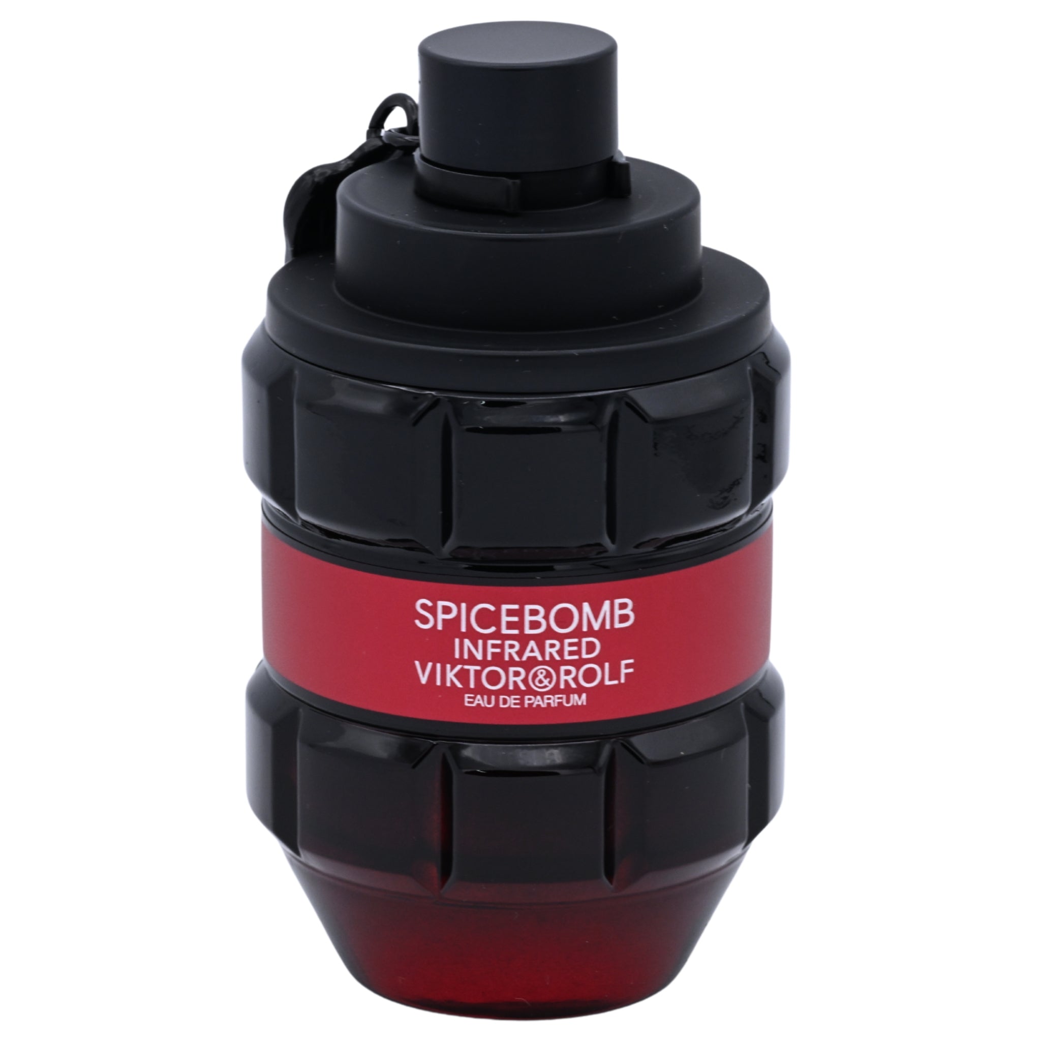 Black and red perfume bottle with 'Spicebomb Infrared' label on a white background