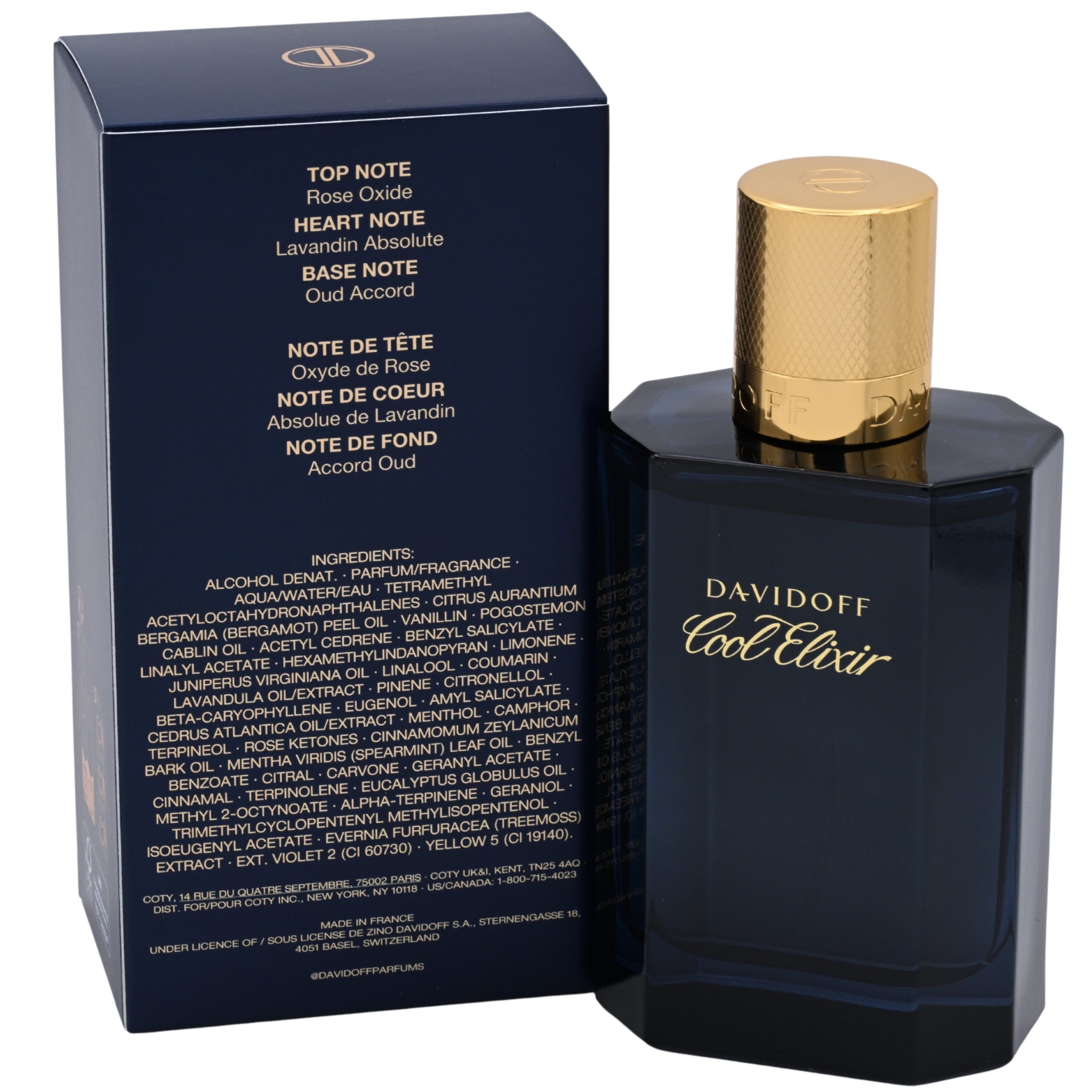 Davidoff Cool Elixir perfume bottle and packaging on a white background