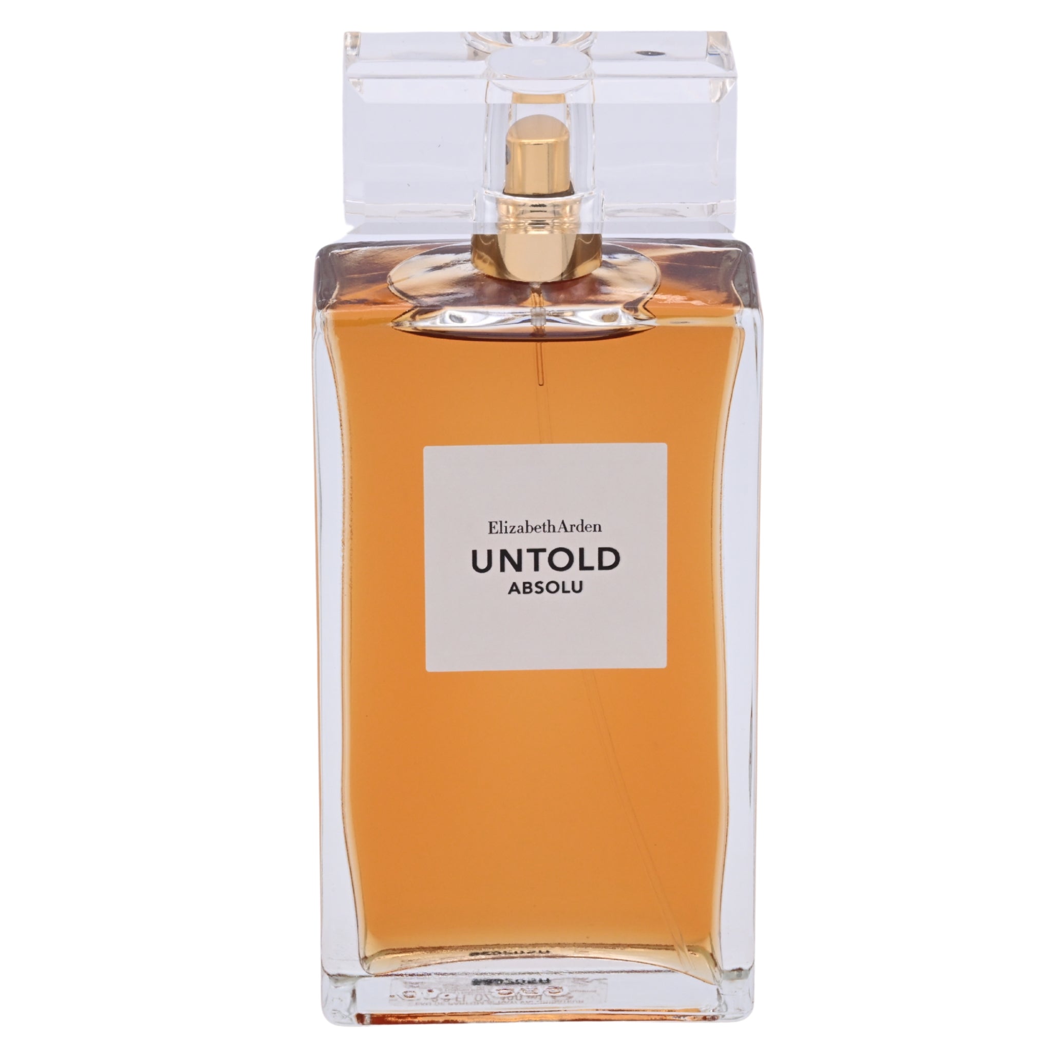 Perfume bottle labeled 'Untold Absolu' by Elizabeth Arden on a white background