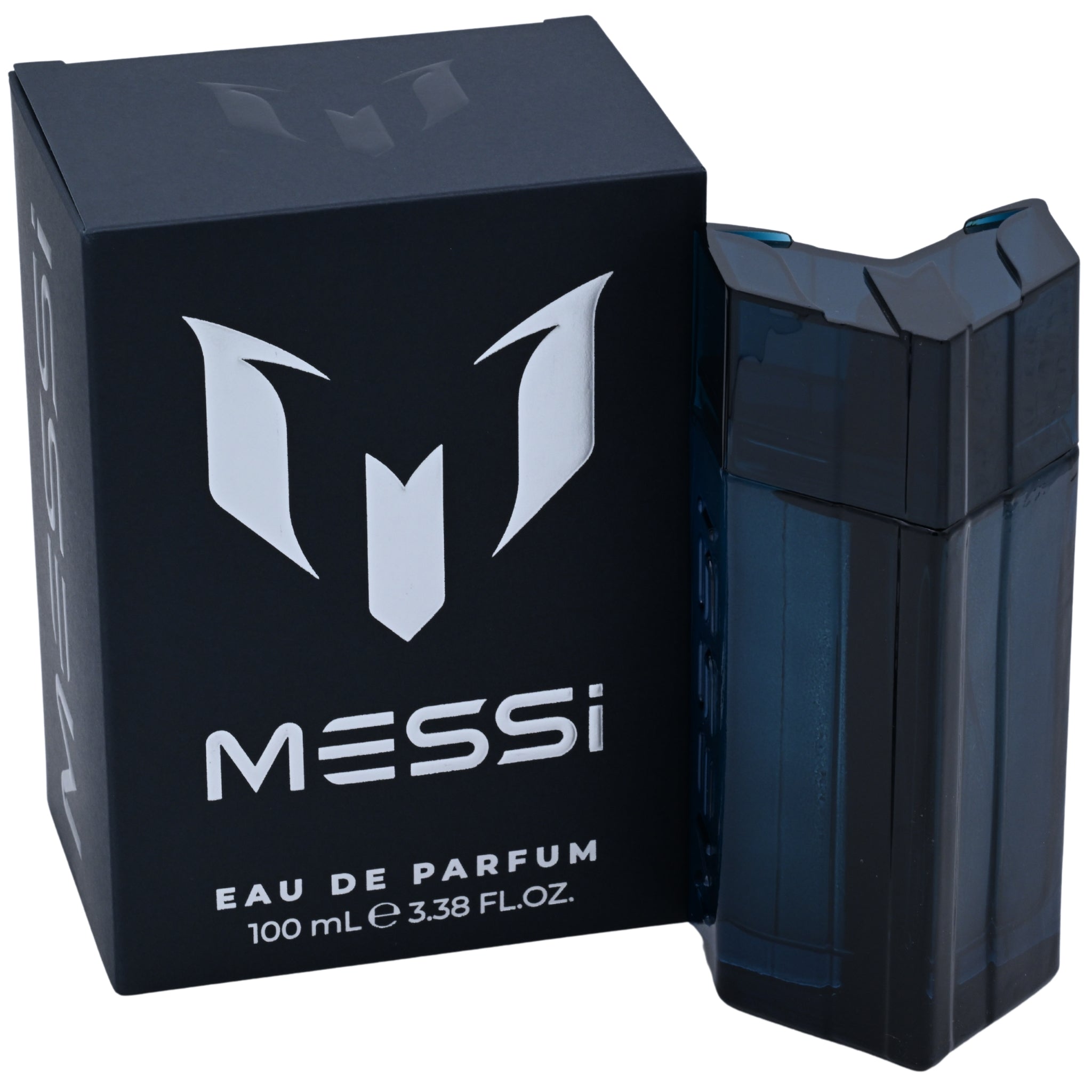 Messi Eau de Parfum bottle and packaging on a white background