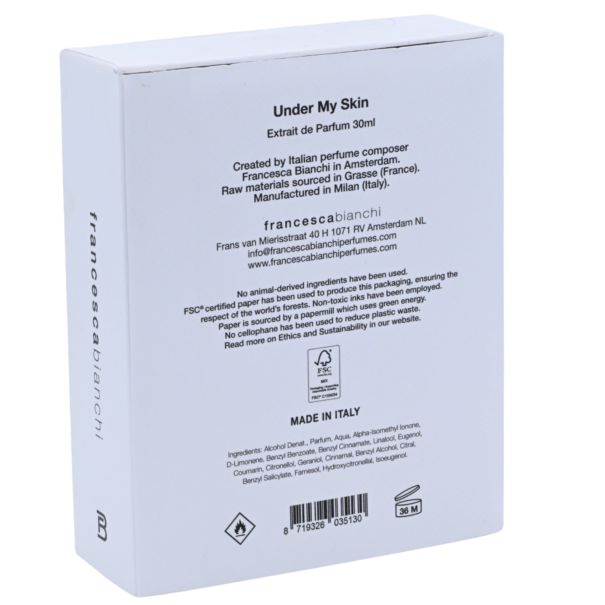 Francesca Bianchi Under My Skin Extrait de Parfum Spray Unisex 1.0 fl oz (30 ml) New Retail Box