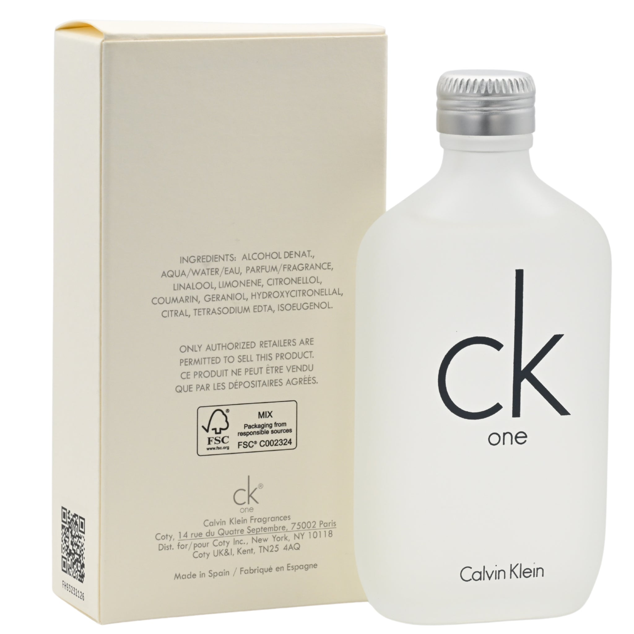 Calvin Klein CK One perfume bottle and packaging on a white background