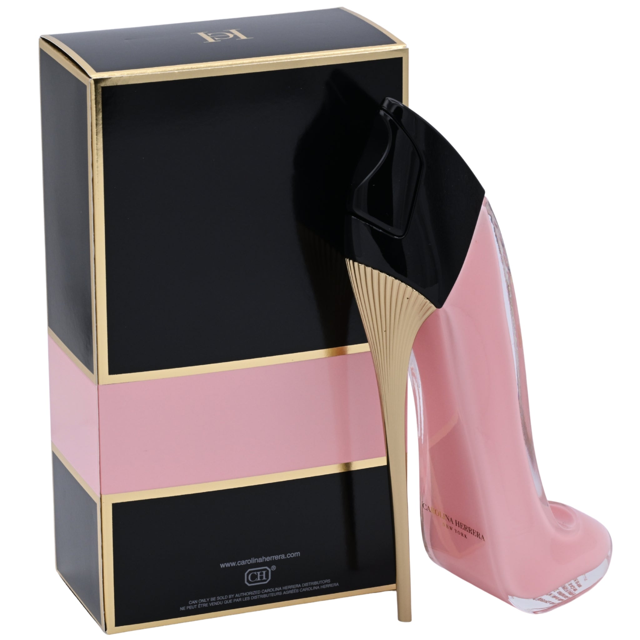 Perfume bottle and packaging of 'Good Girl' on a white background
