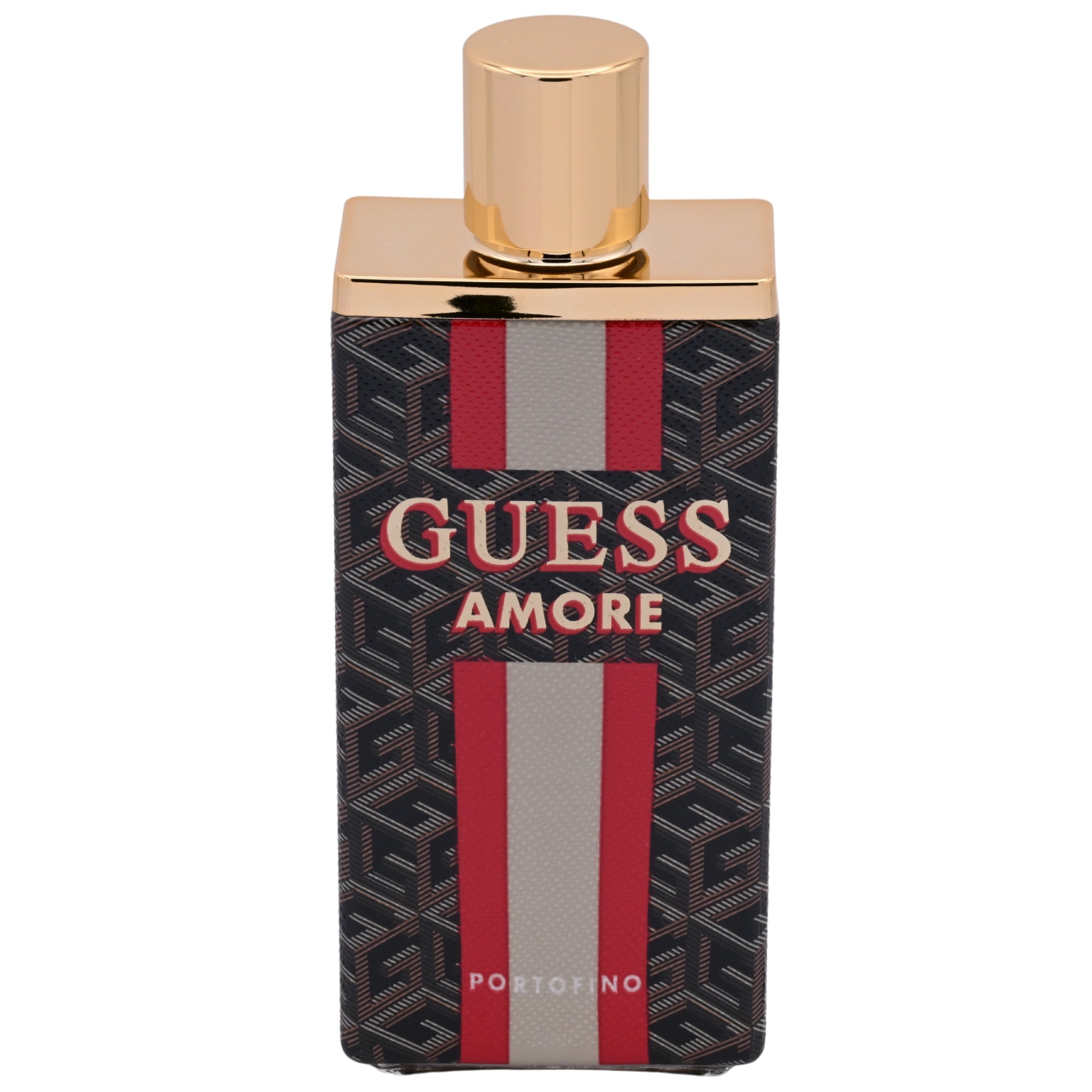 Guess Amore perfume bottle with gold cap on a white background