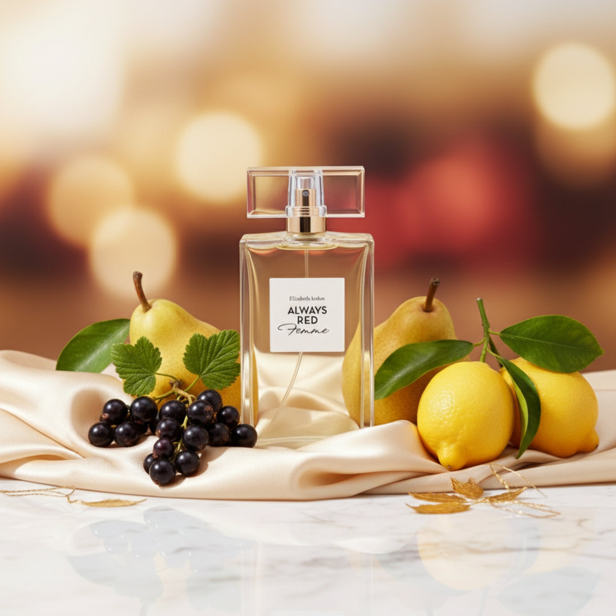 Perfume bottle labeled 'Always Red Femme' by Elizabeth Arden on a white background