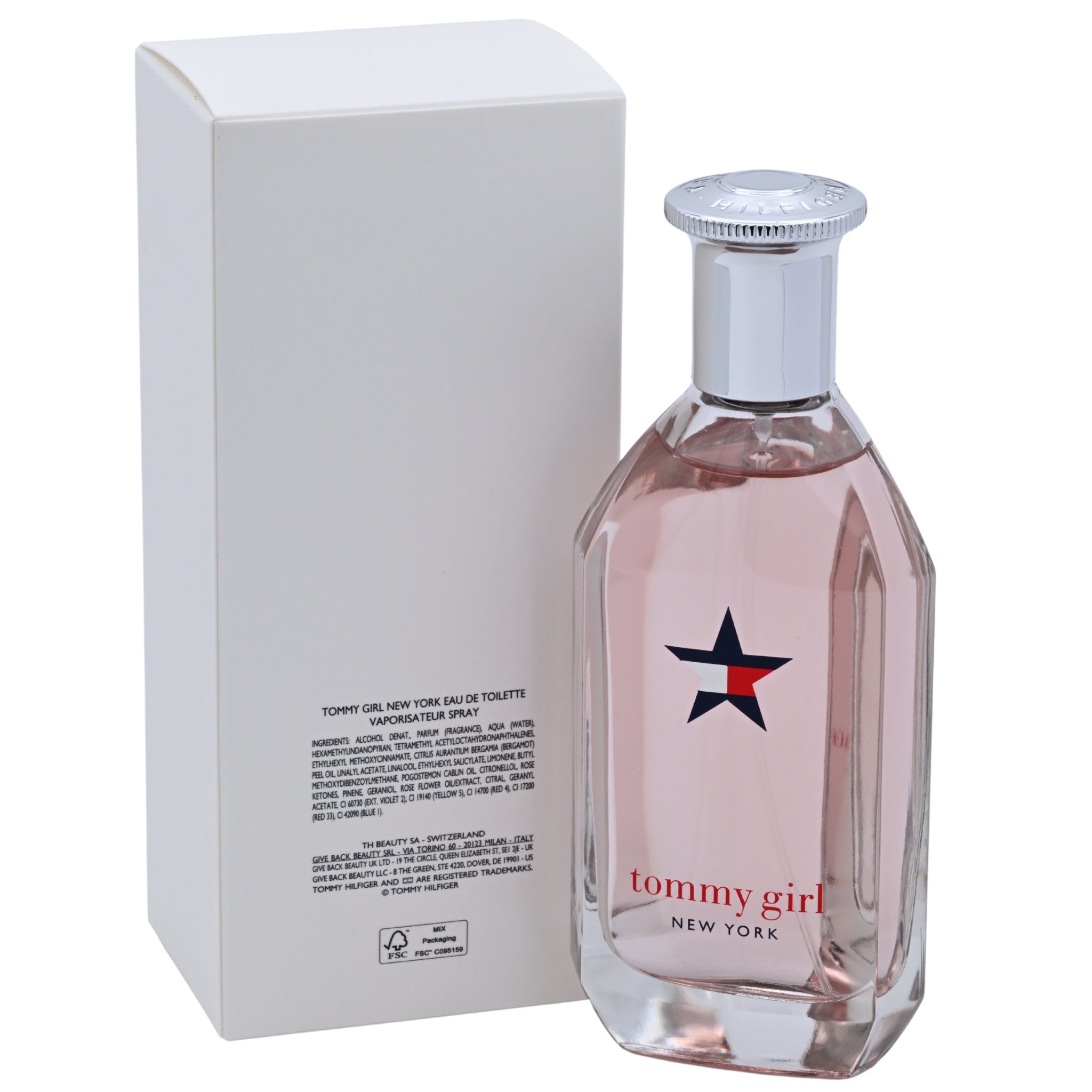 Tommy Girl New York perfume bottle with packaging on a white background