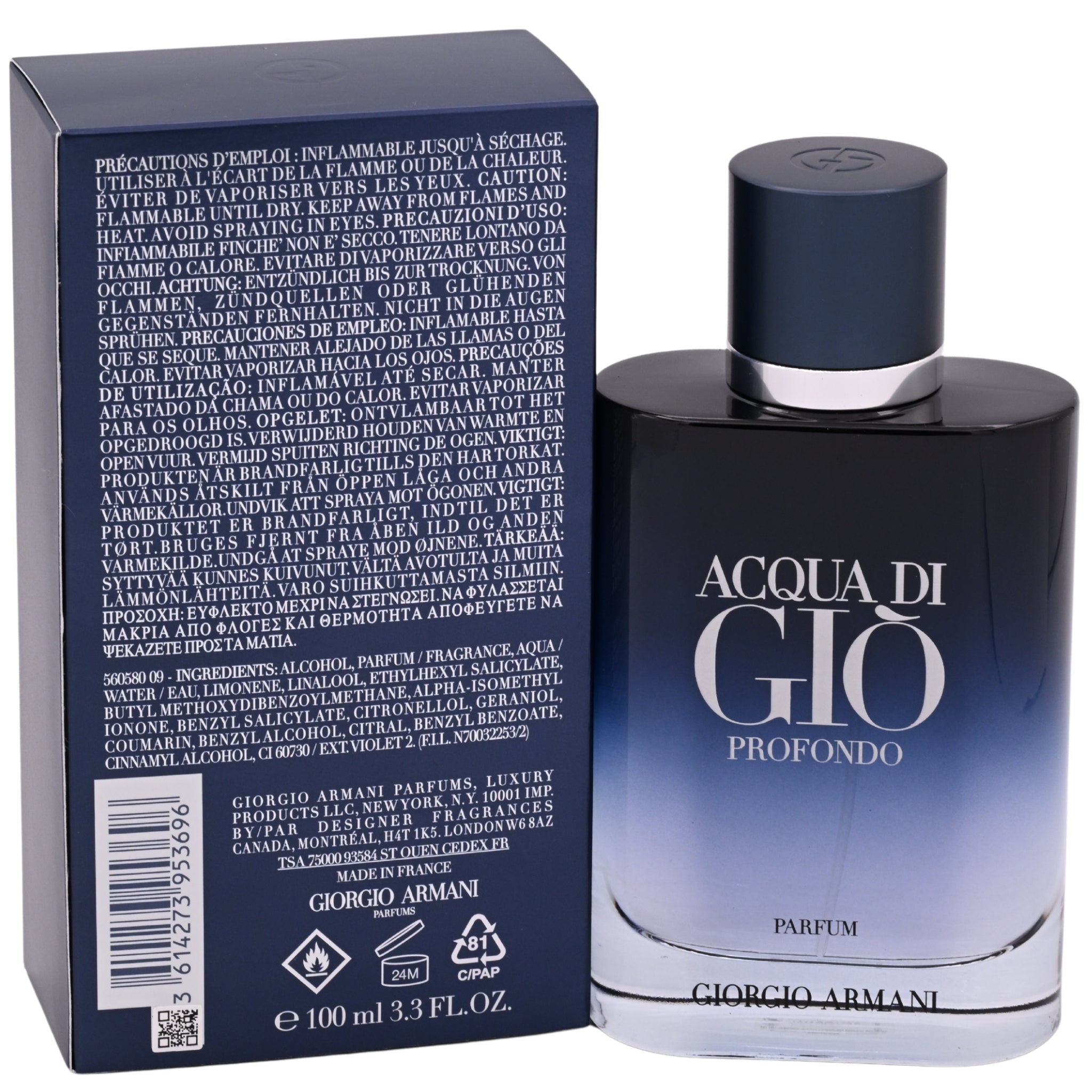 Giorgio Armani Acqua di Gio Profondo perfume bottle and packaging on a white background