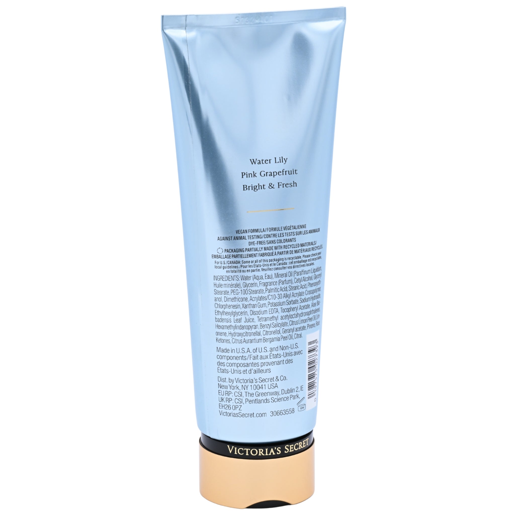 Victoria's Secret body lotion tube with blue label on a white background