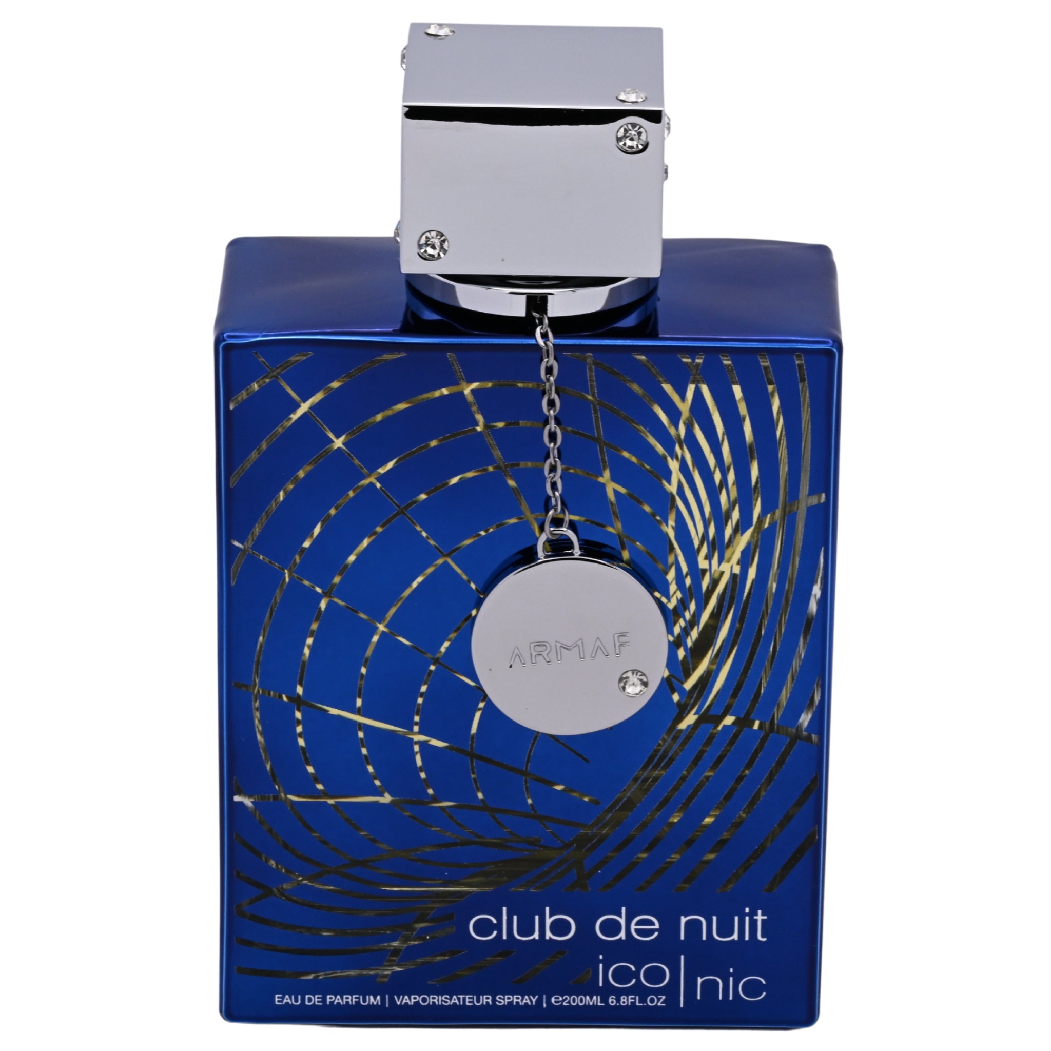 Blue Armaf Club de Nuit perfume bottle on a white background