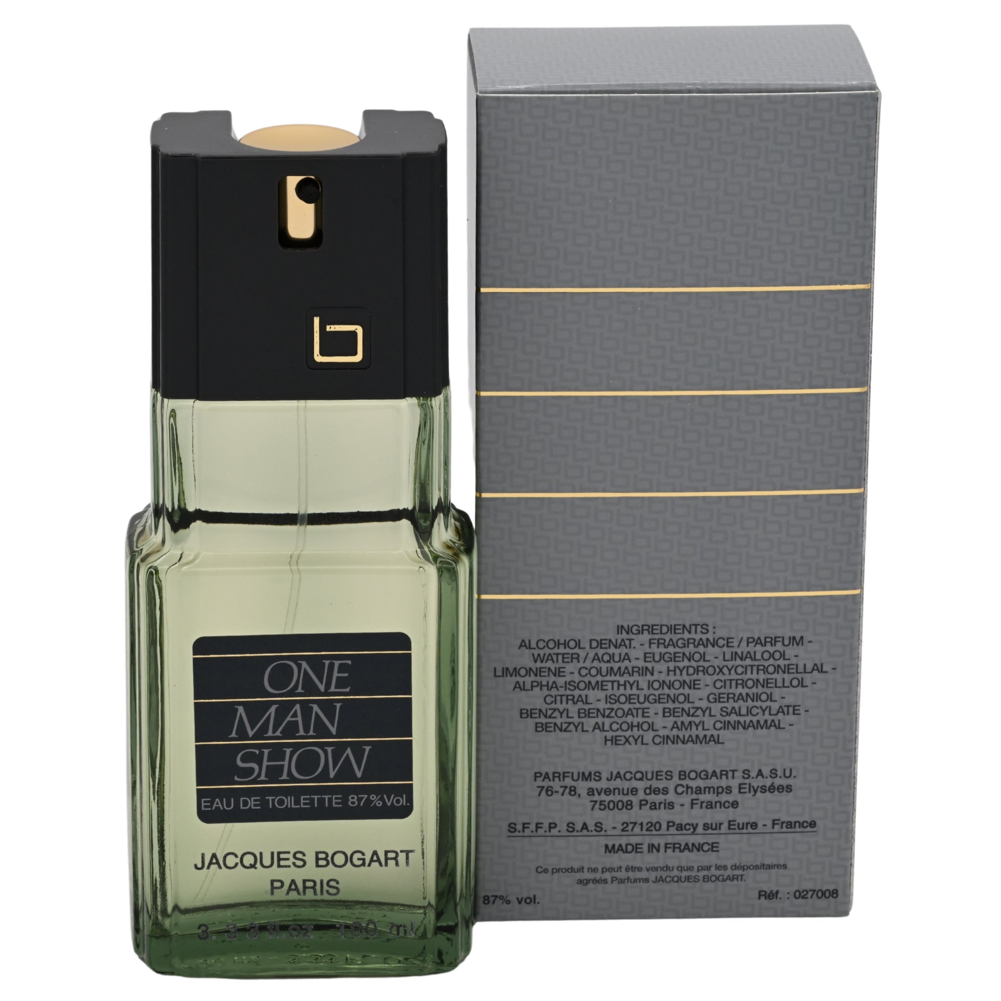 Jacques Bogart One Man Show perfume bottle and packaging on a white background