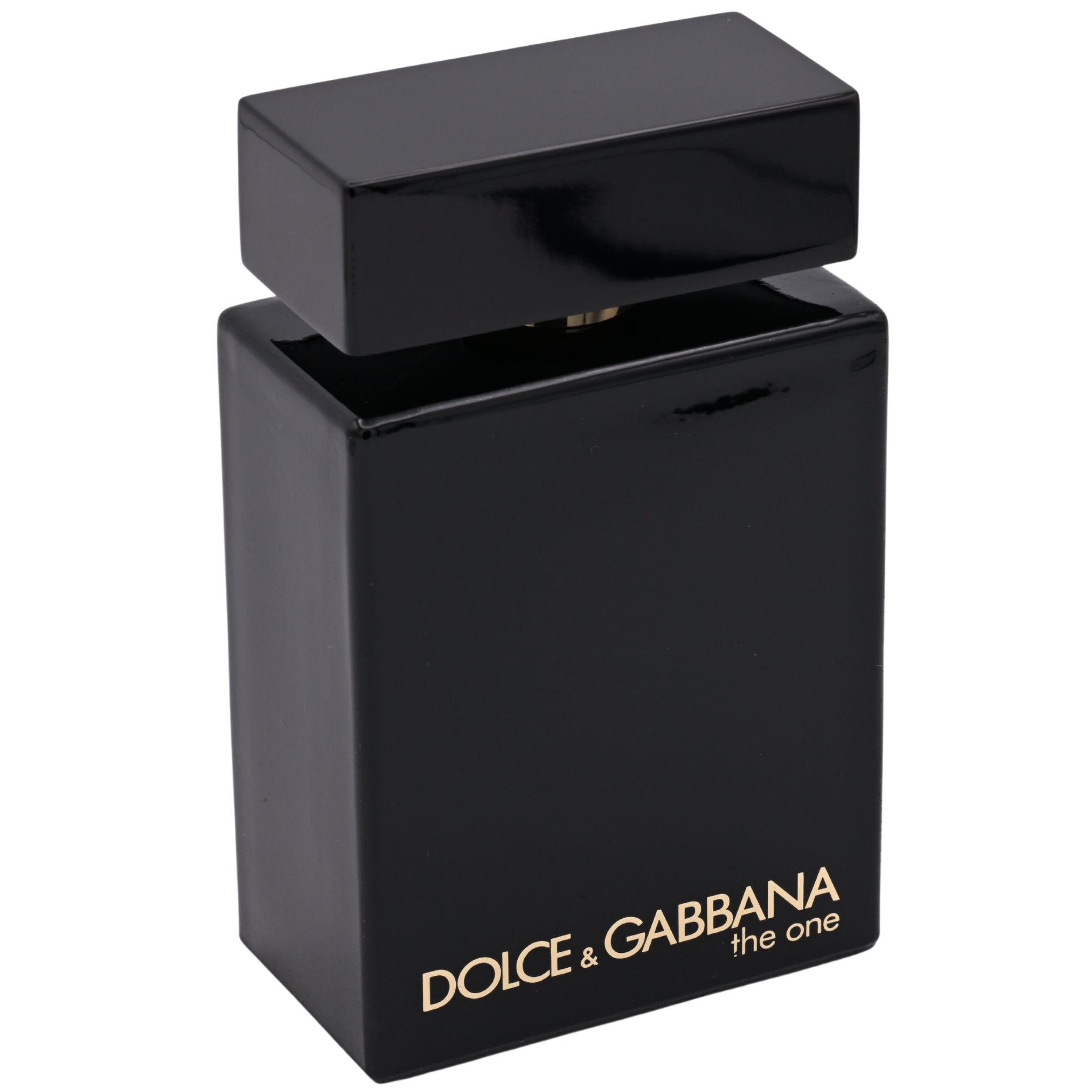 Black Dolce & Gabbana perfume bottle on a white background
