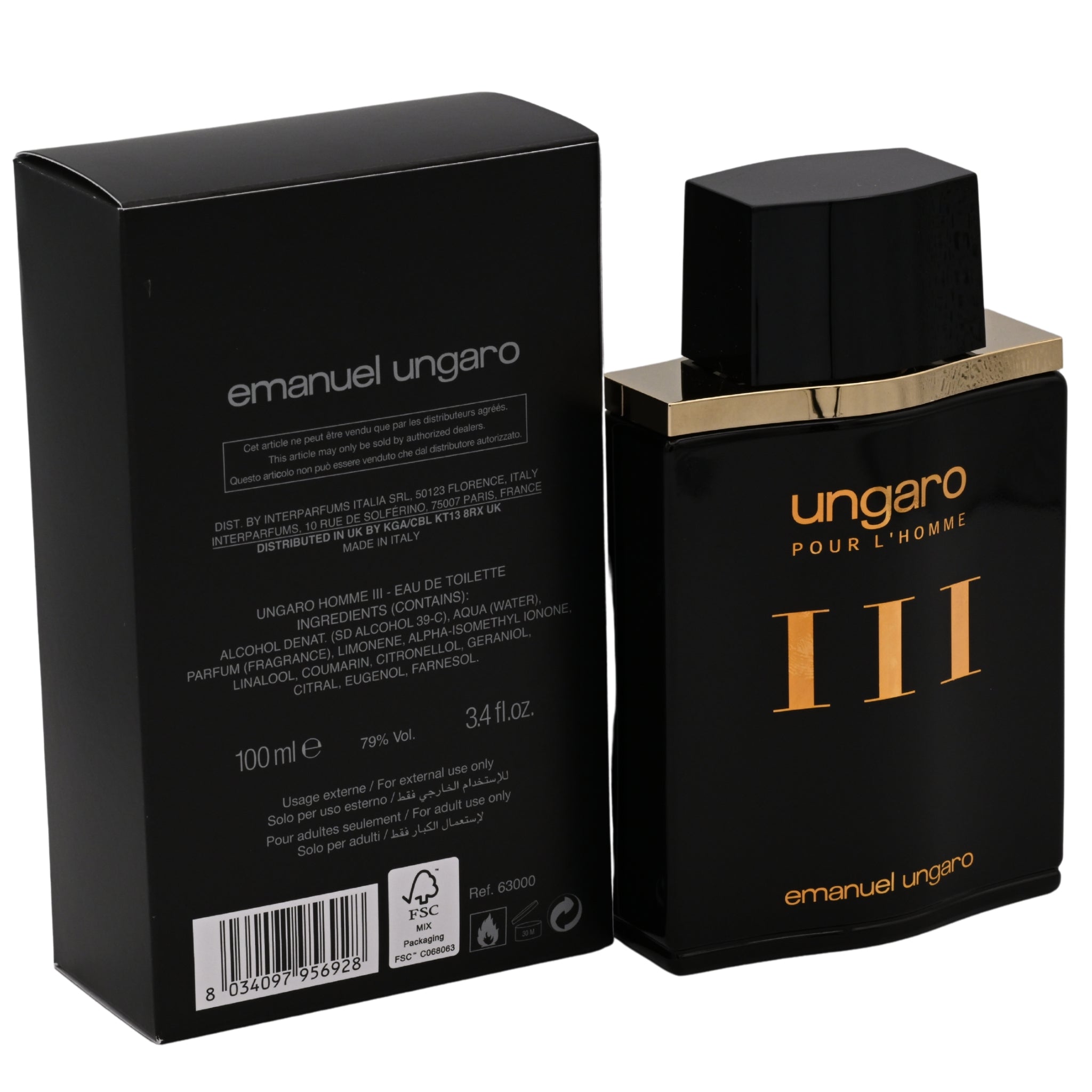 Emanuel Ungaro perfume bottle and packaging on a white background