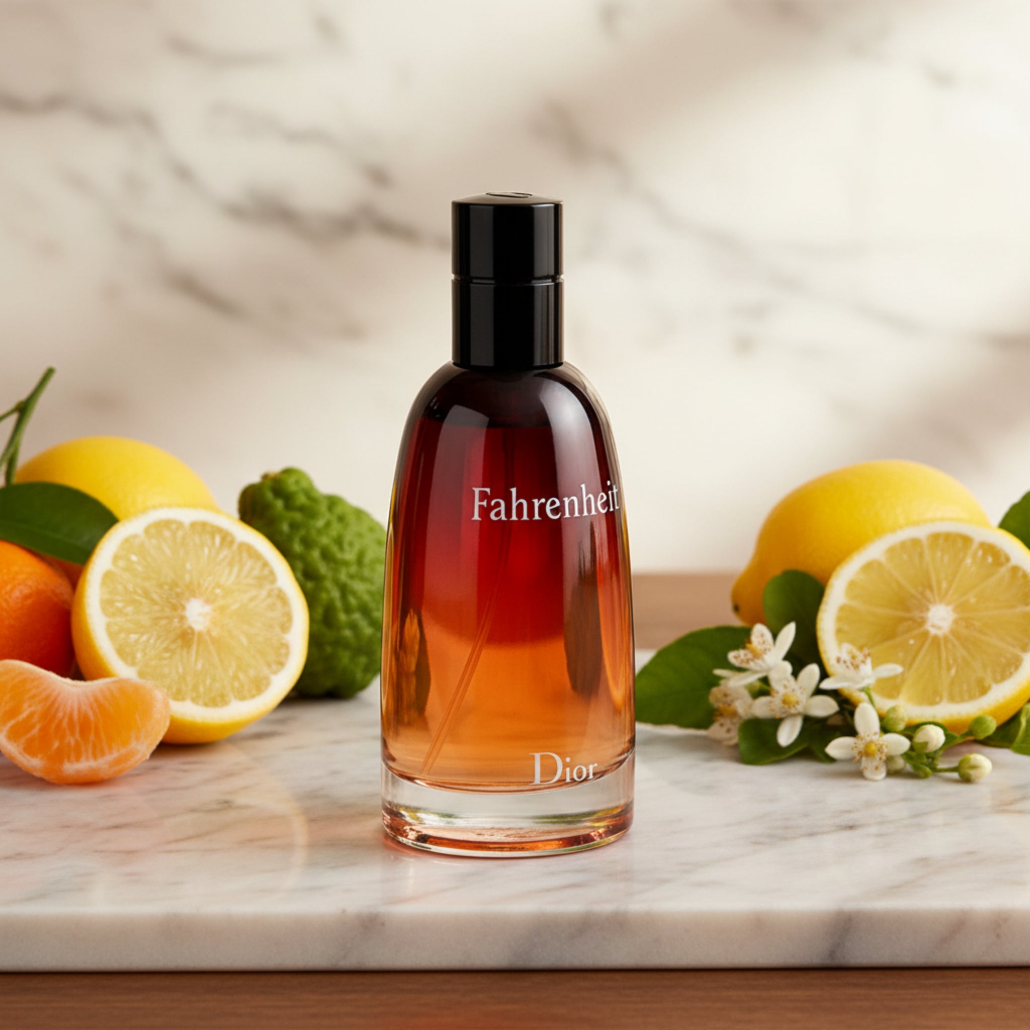 Dior Fahrenheit perfume bottle with gradient design on a white background