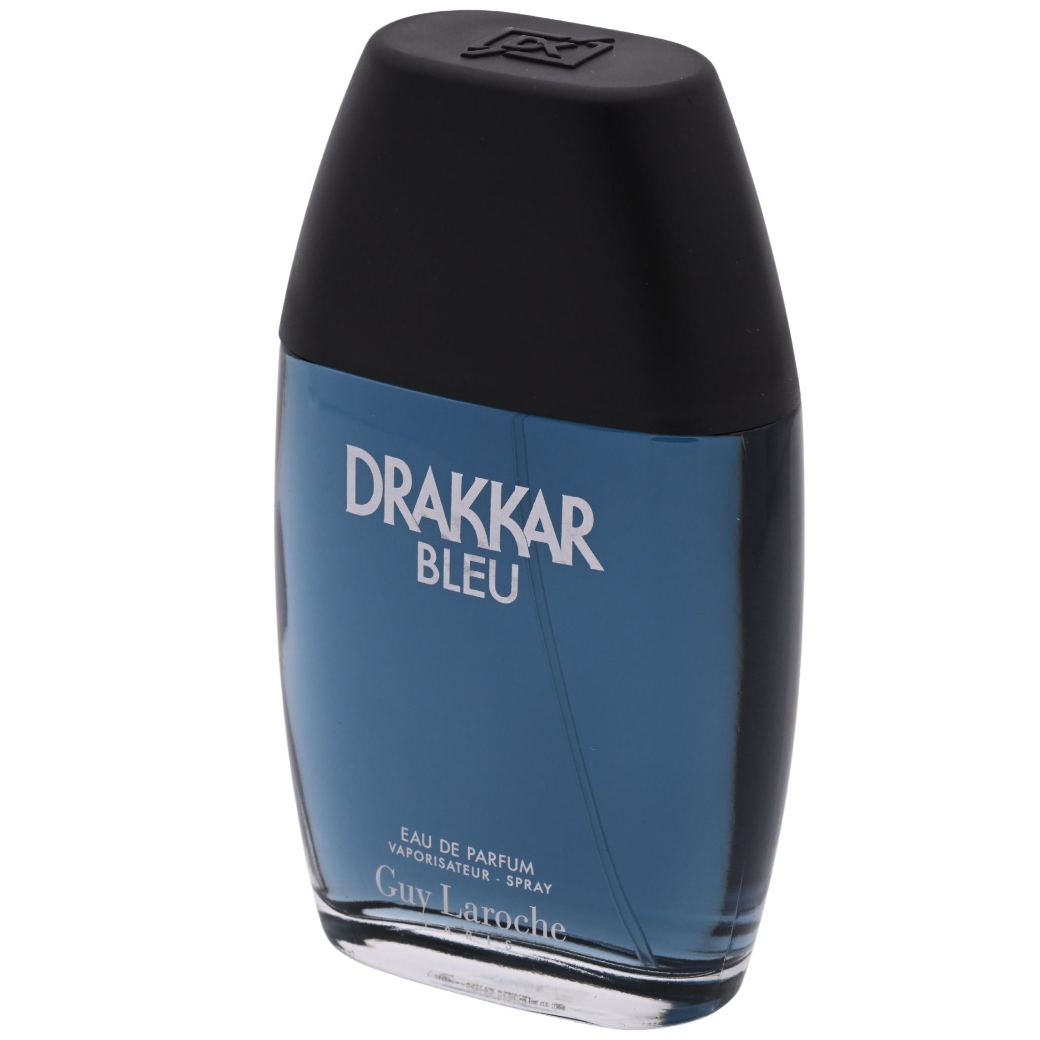 Drakkar Bleu perfume bottle by Guy Laroche on a white background