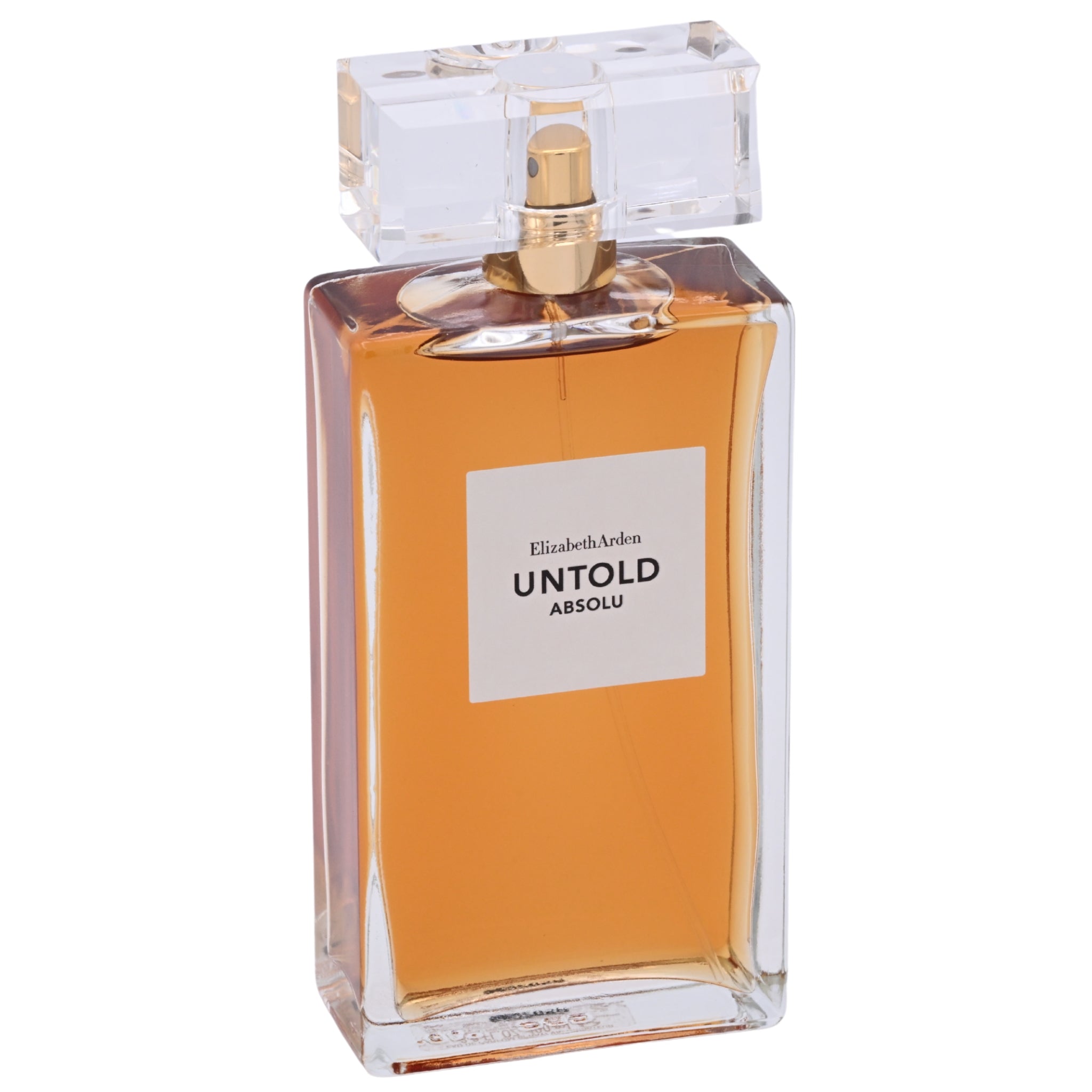 Perfume bottle labeled 'Untold Absolu' by Elizabeth Arden on a white background
