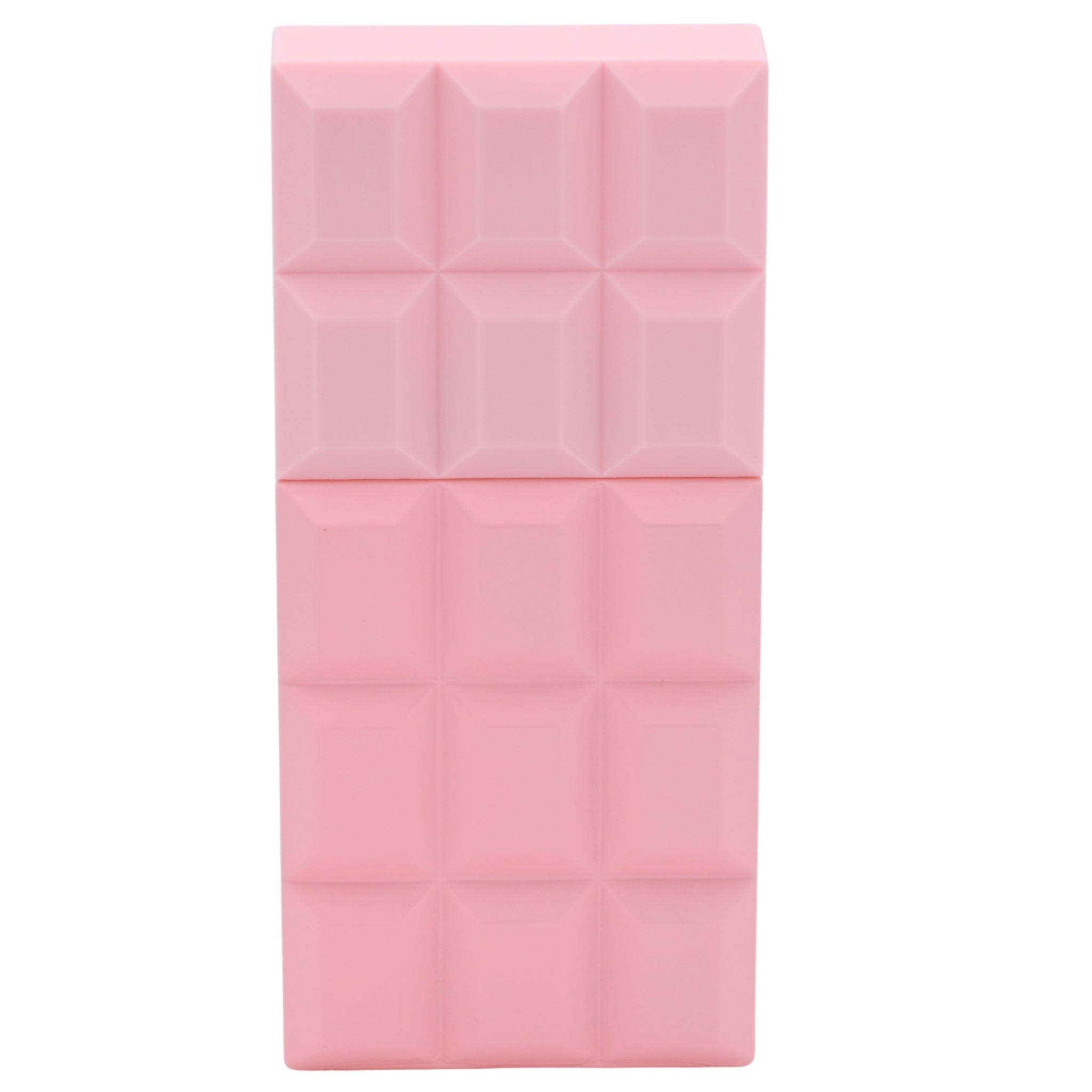 Pink perfume bottle with geometric pattern on a white background
