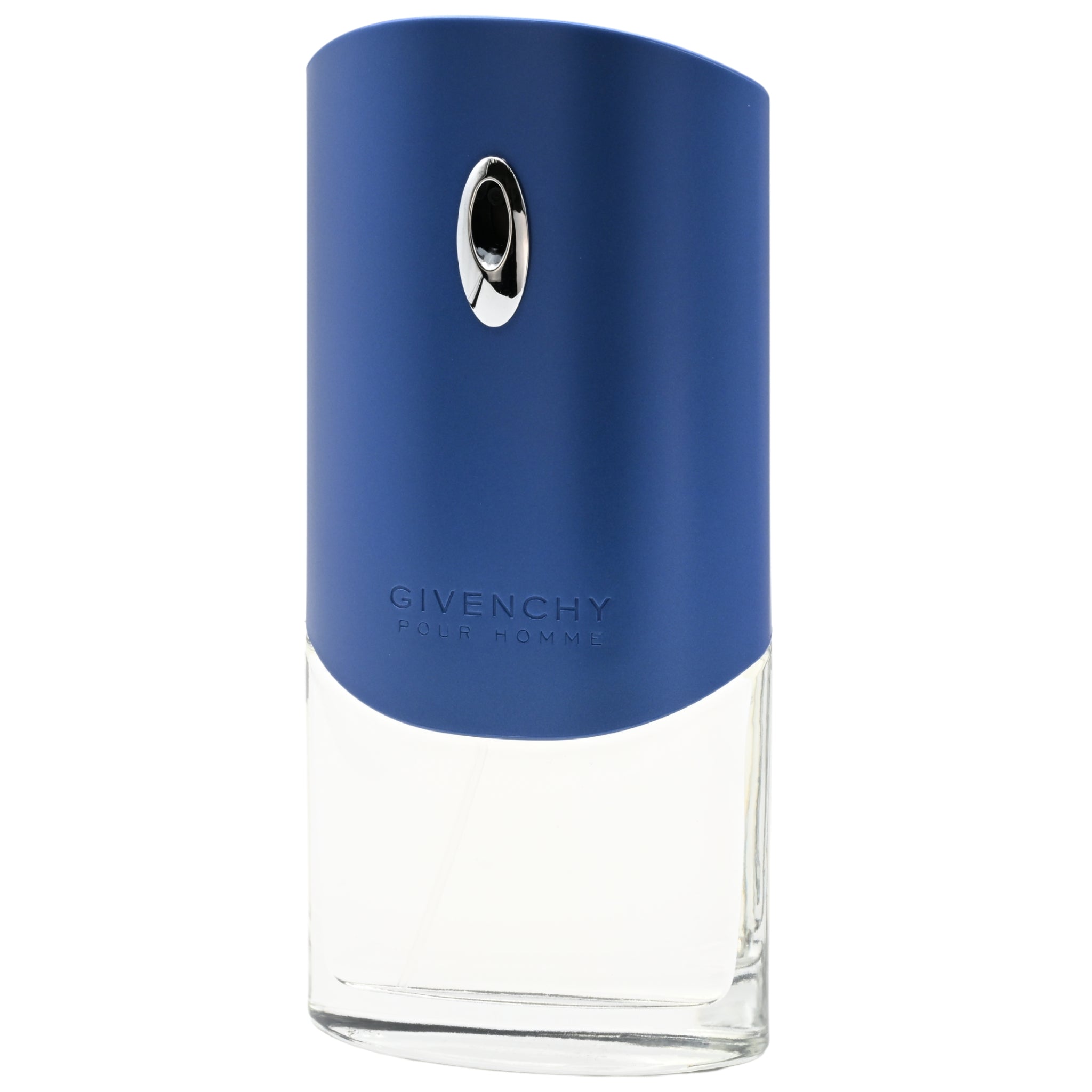Blue Givenchy perfume bottle on a white background