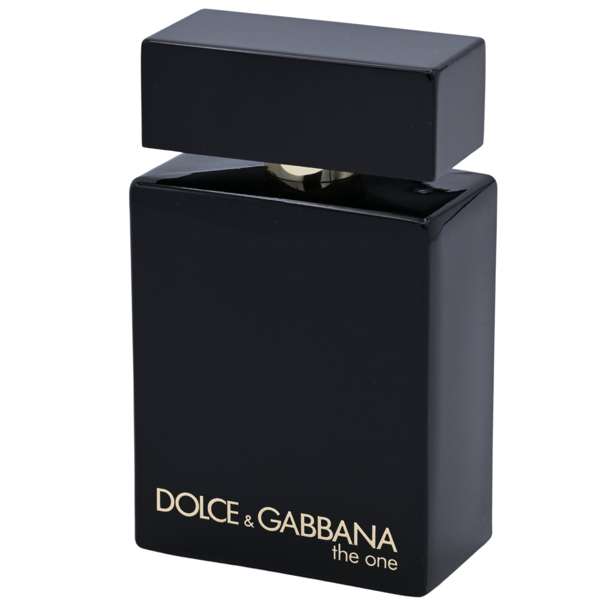 Black Dolce & Gabbana perfume bottle on a white background