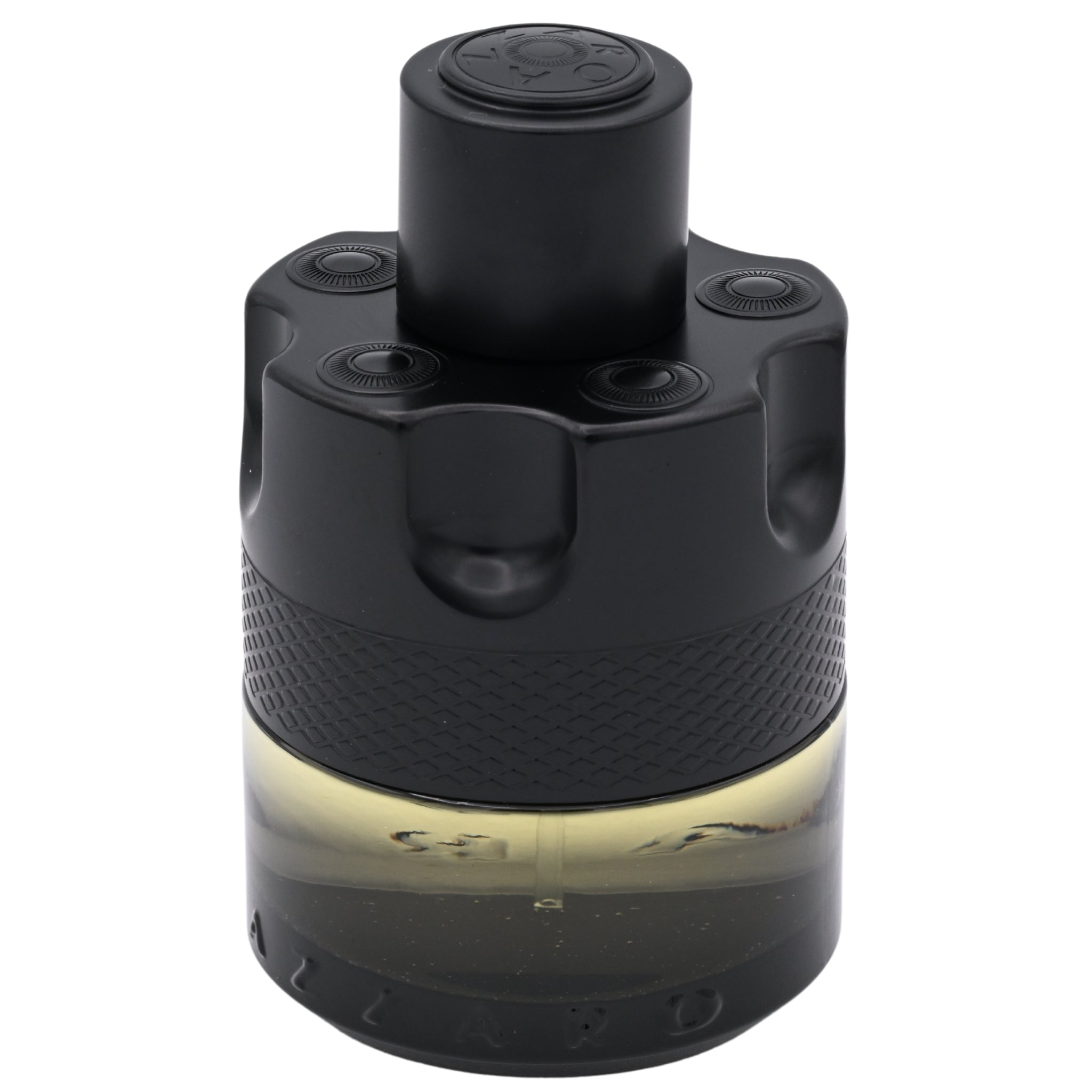 Black textured bottle with a white background