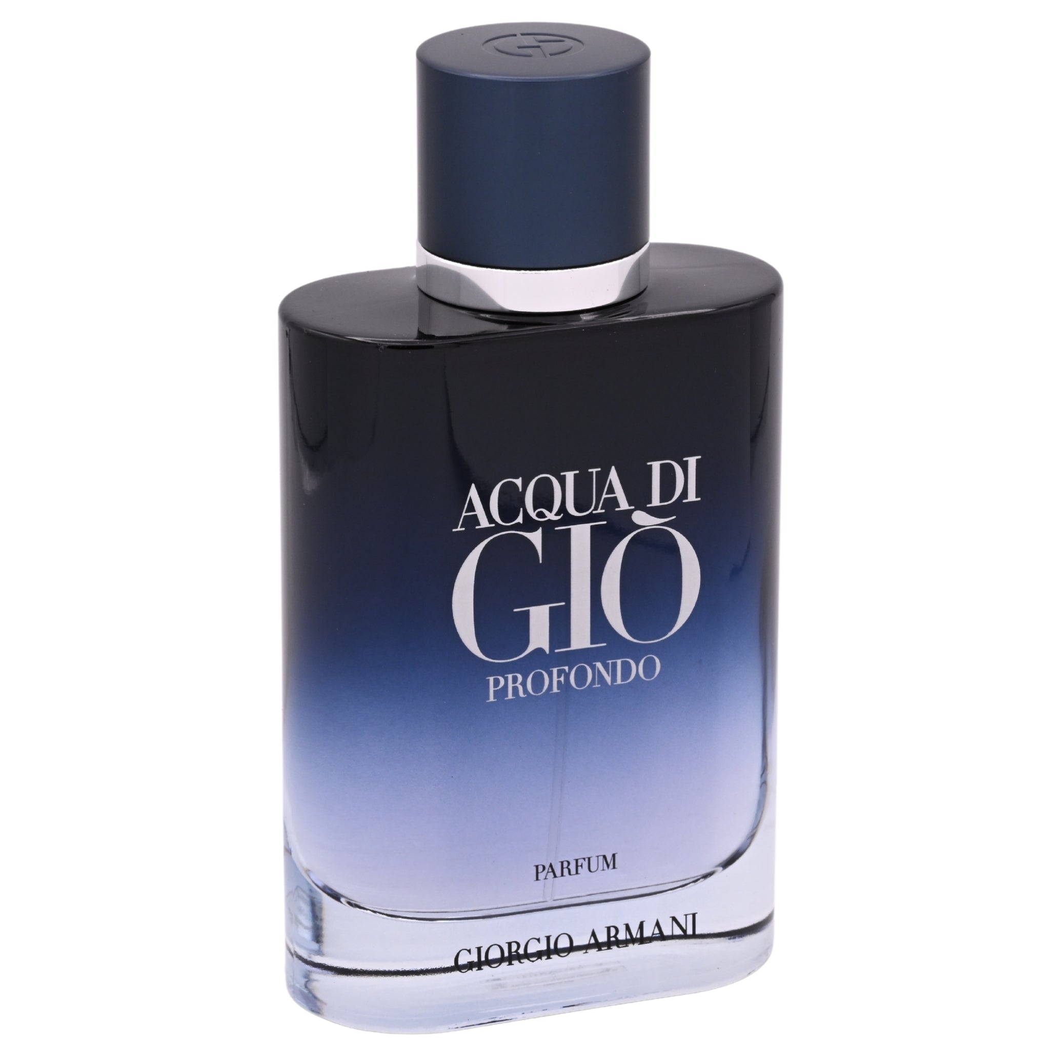 Perfume bottle labeled 'Acqua di Giò Profondo' by Giorgio Armani on a white background