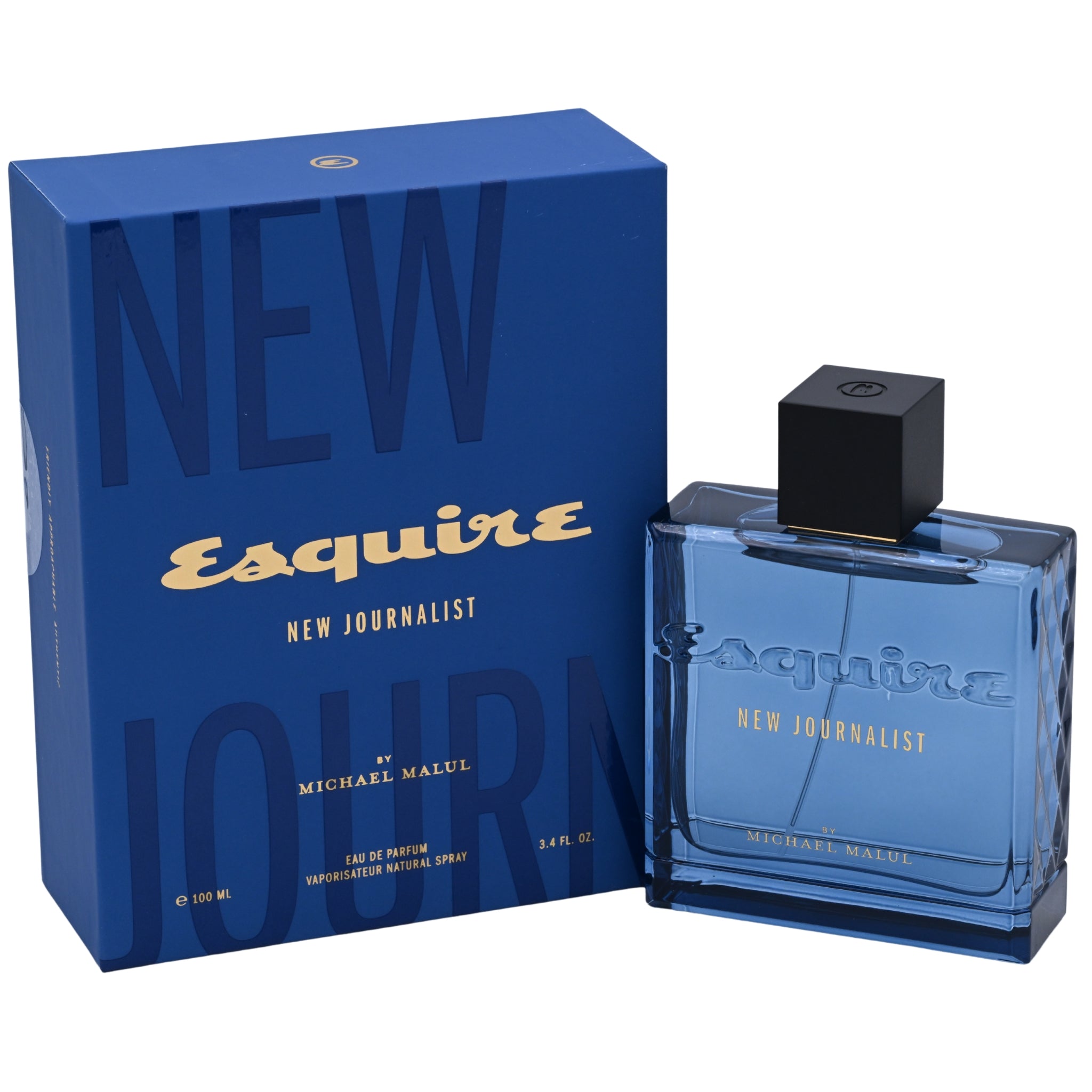 Esquire New Journalist perfume bottle and packaging on a white background